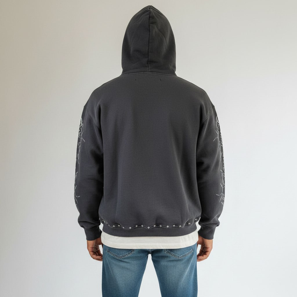 "Wisteria" Black Zip-Up Hoodie