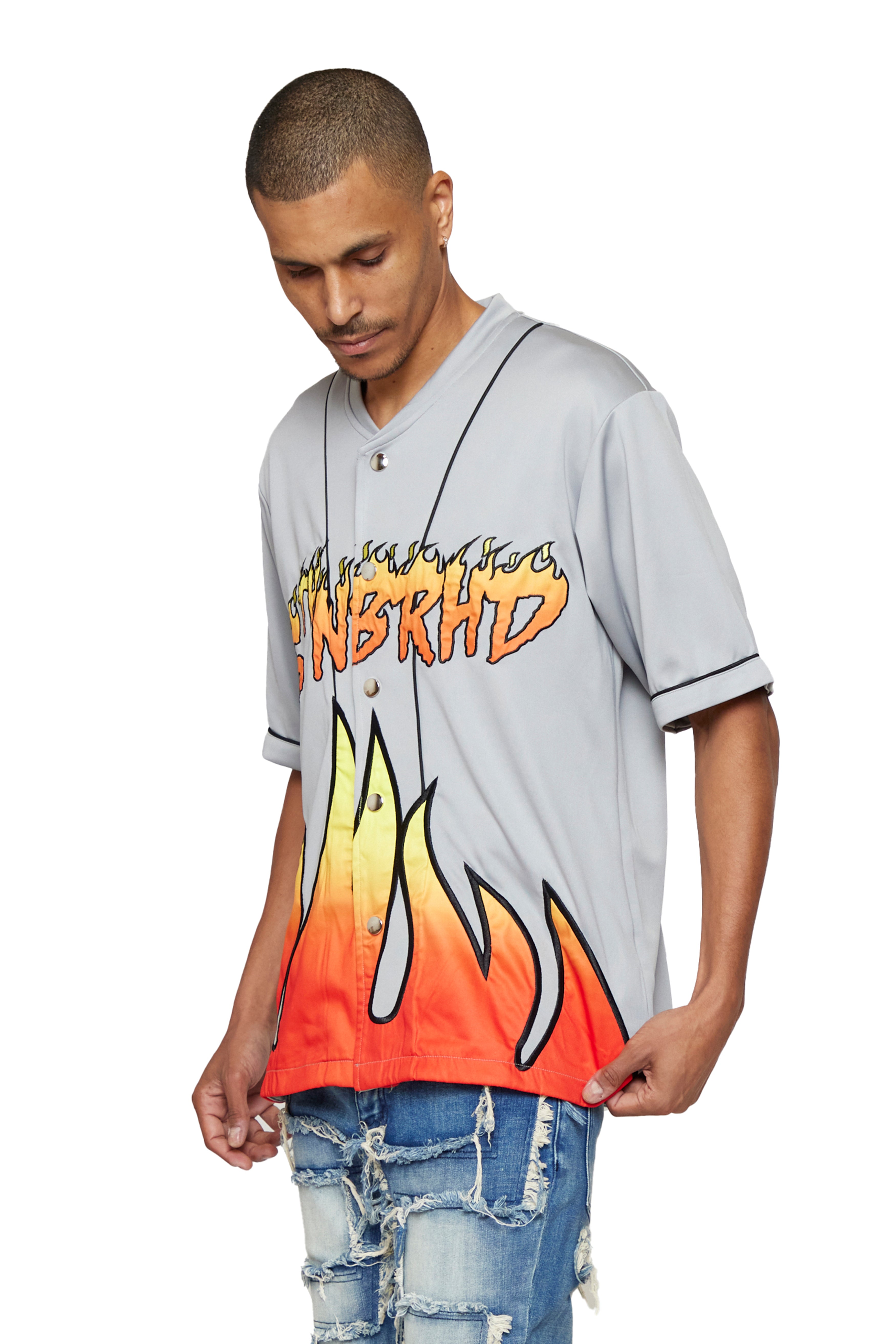 6thNBRHD BUTTON DOWN "FLAMES" -GREY