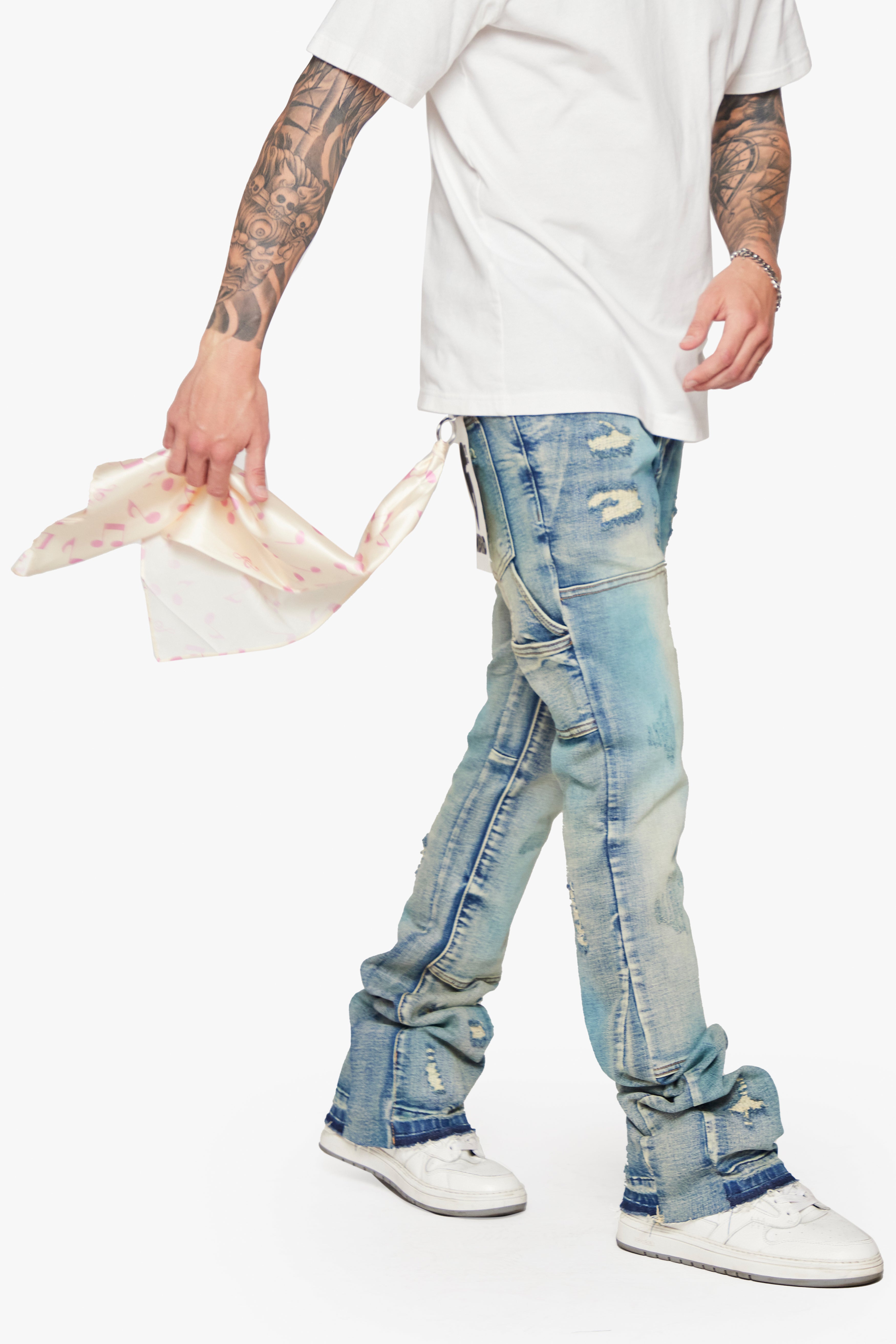 Extreme Ripped Sand Blasted Denim Jeans