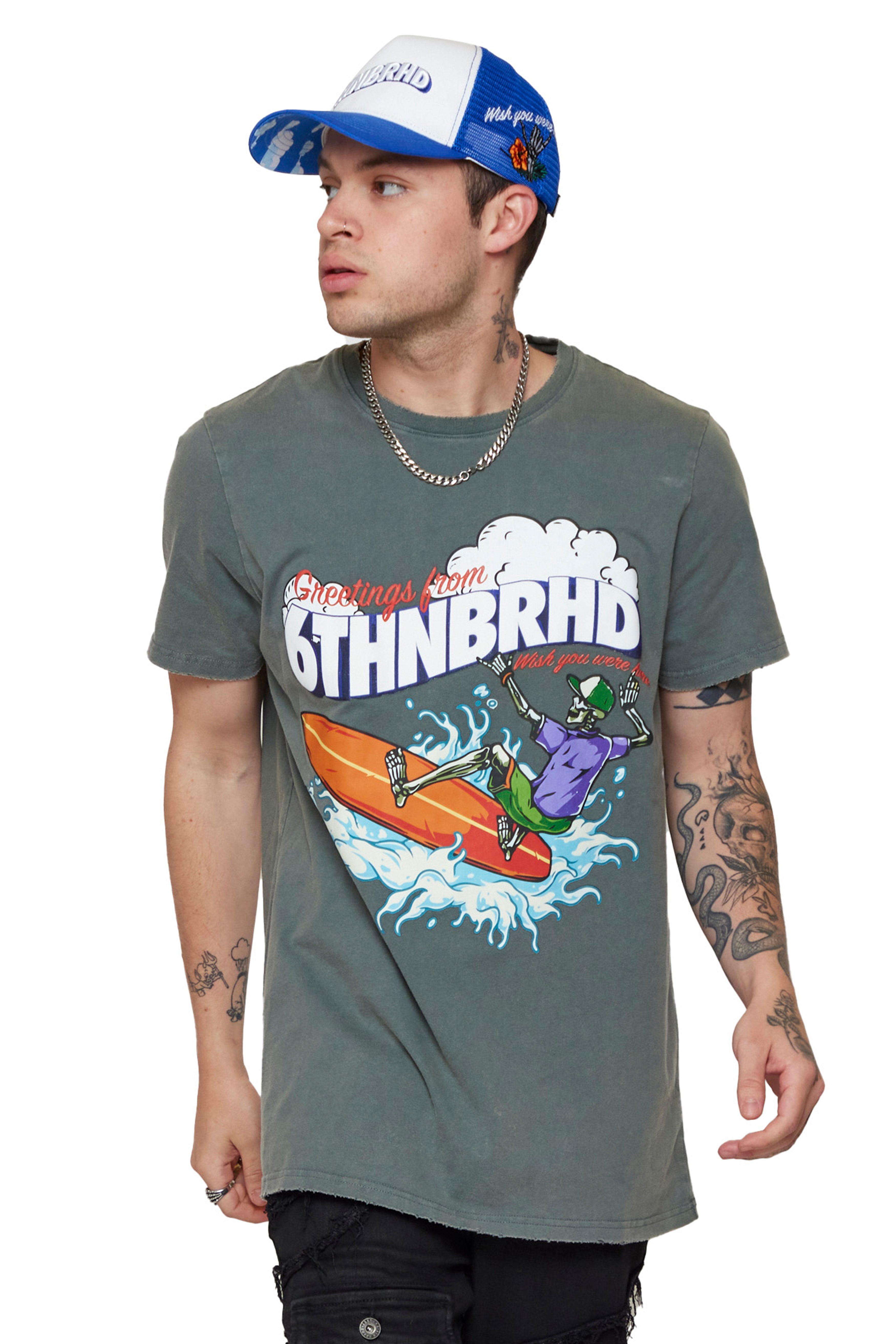 6thNBRHD TEE "SURFING" VINTAGE GREY