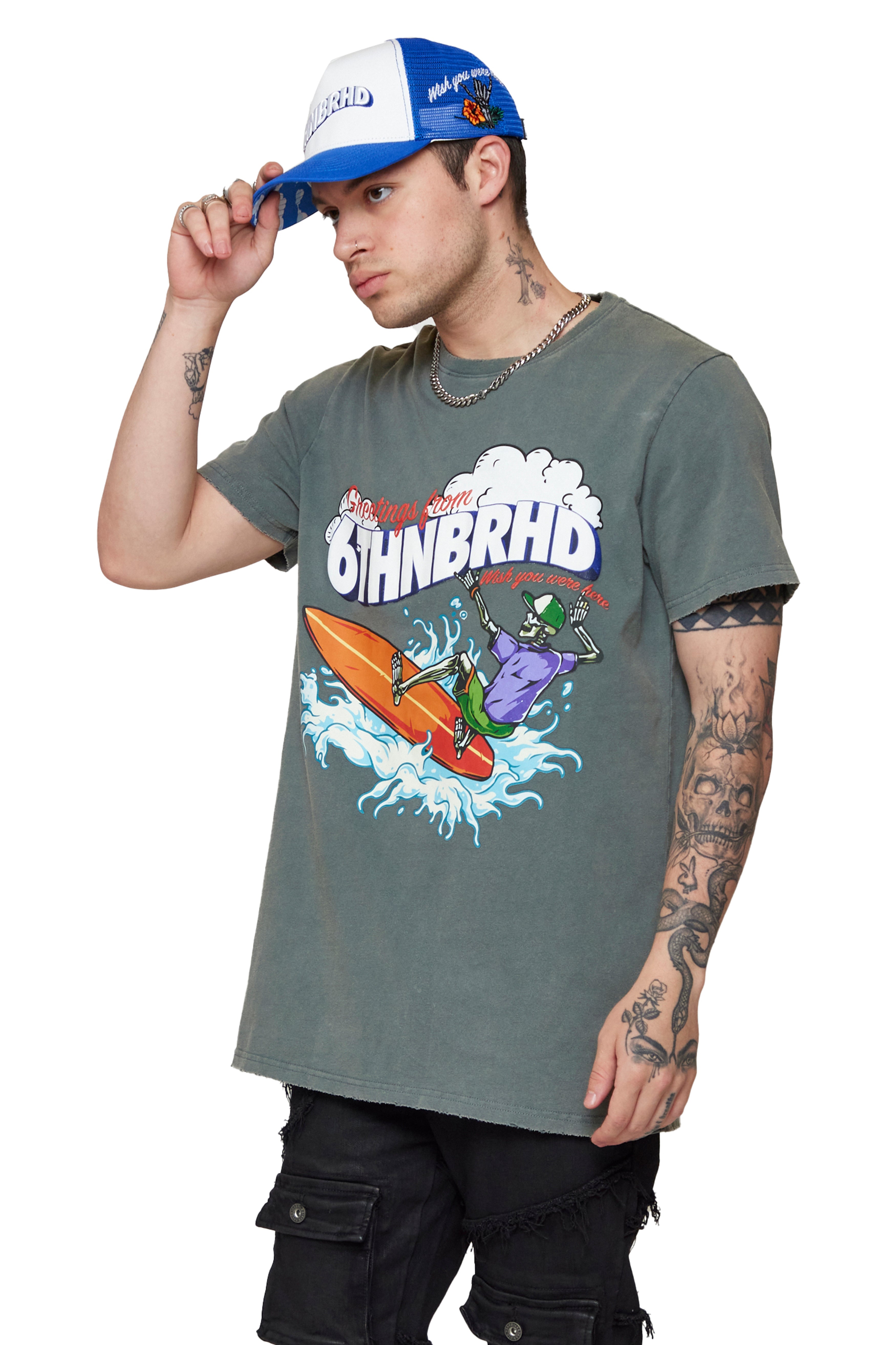 6thNBRHD TEE "SURFING" VINTAGE GREY