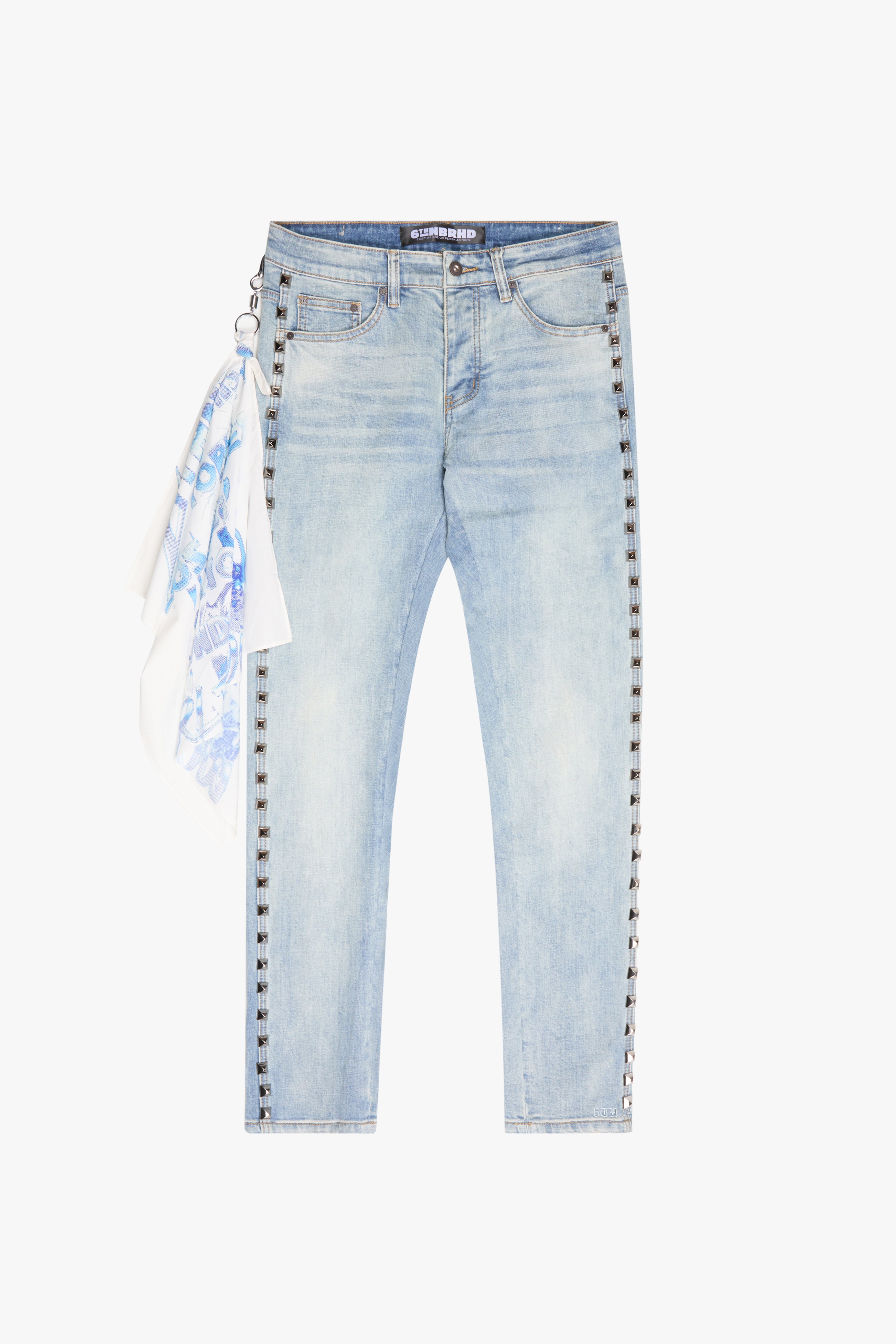 6thNBRHD SKINNY JEAN "STUDDED" LIGHT WASH