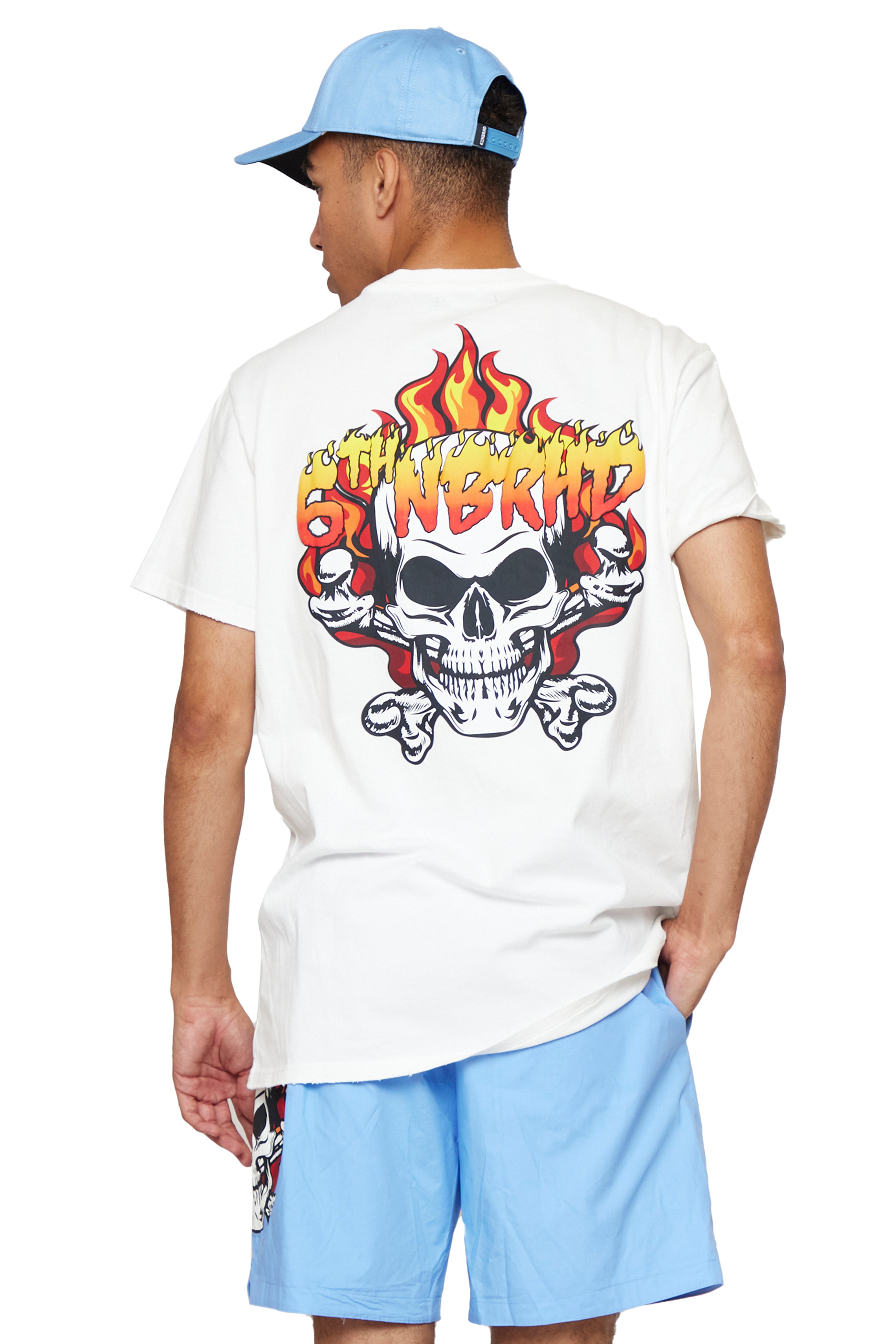 6thNBRHD TEE "SKULL FLAME"- VINTAGE WHITE