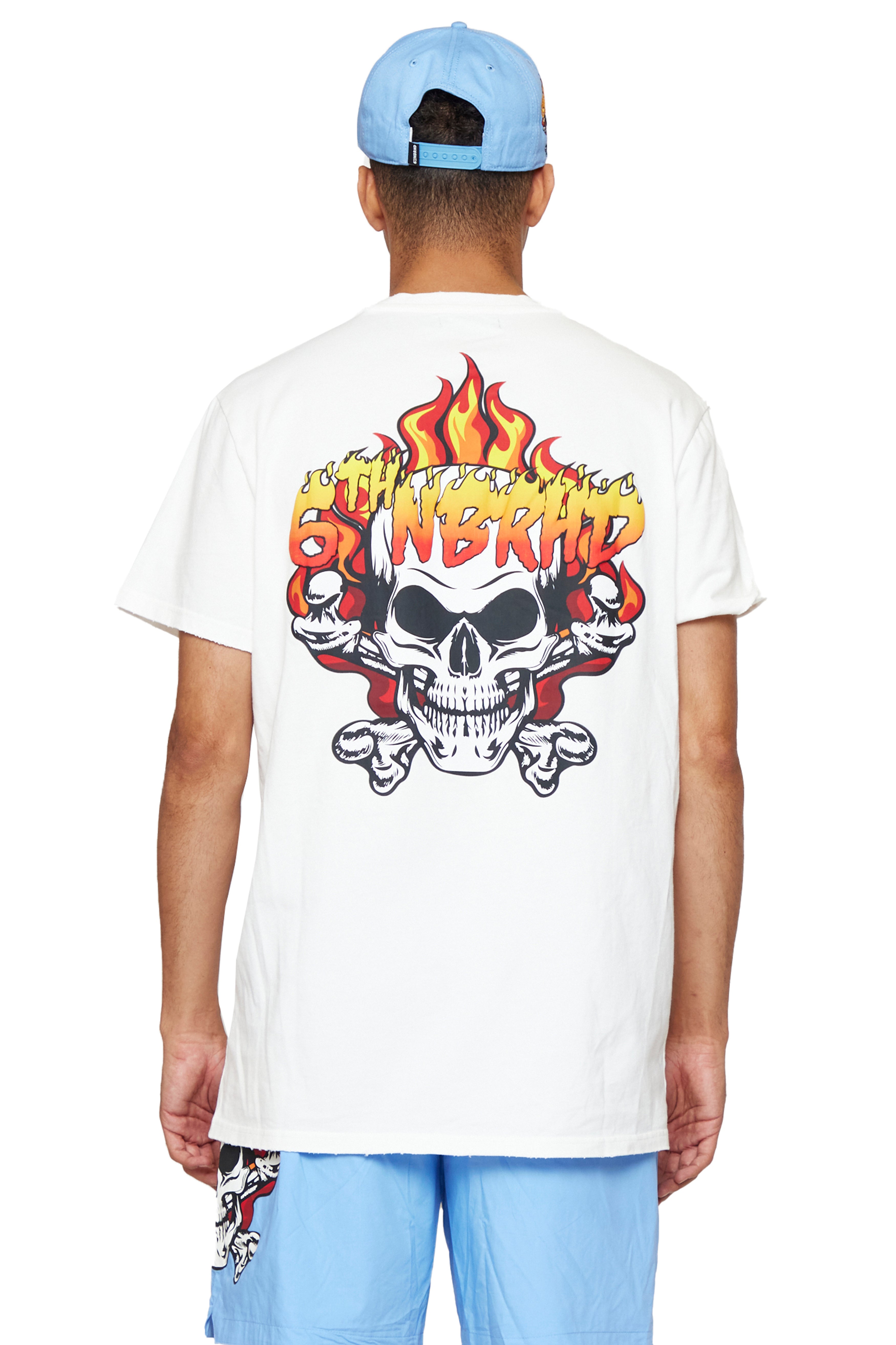 6thNBRHD TEE "SKULL FLAME"- VINTAGE WHITE