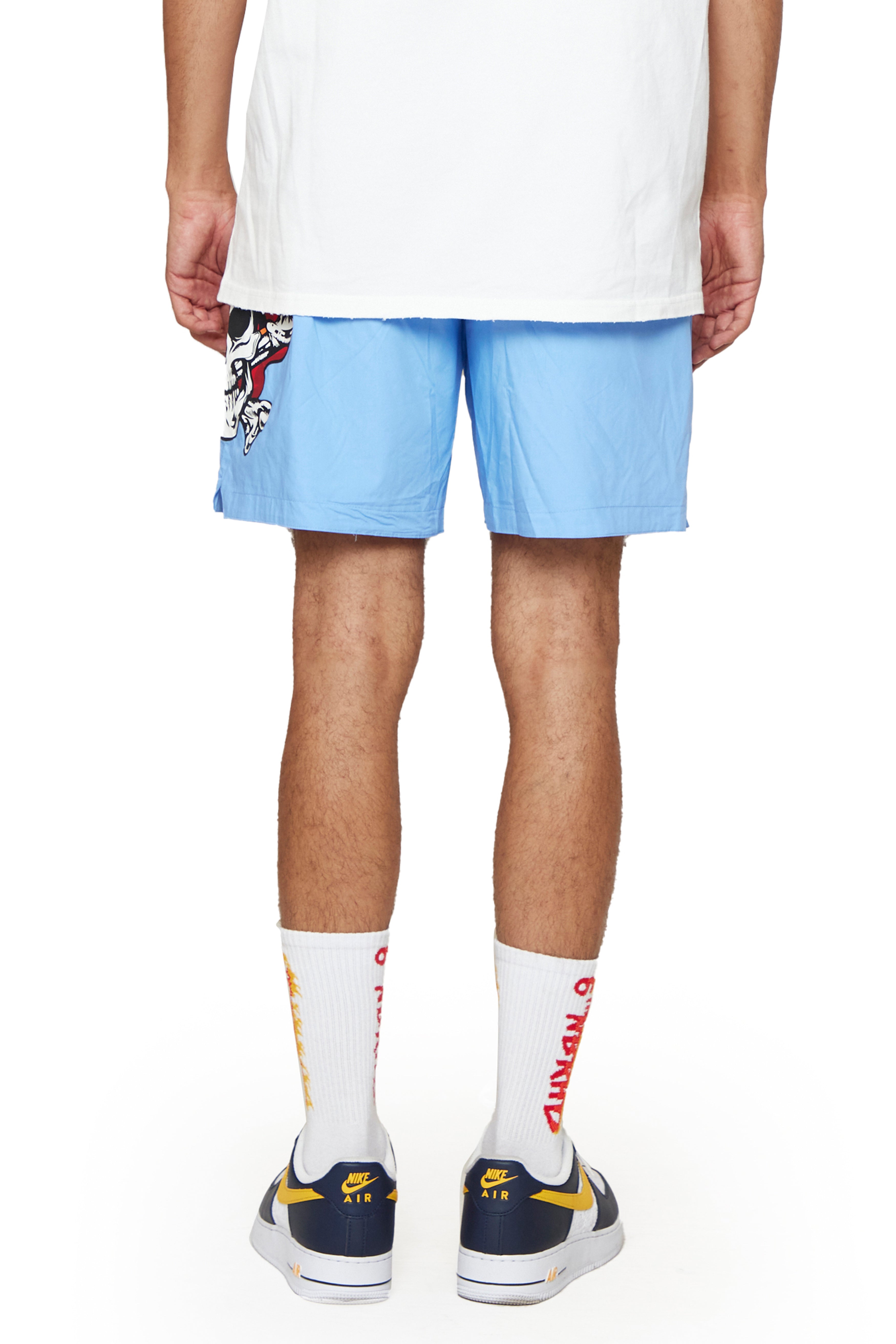 6thNBRHD SHORTS "SKULL FLAME" -SKY BLUE