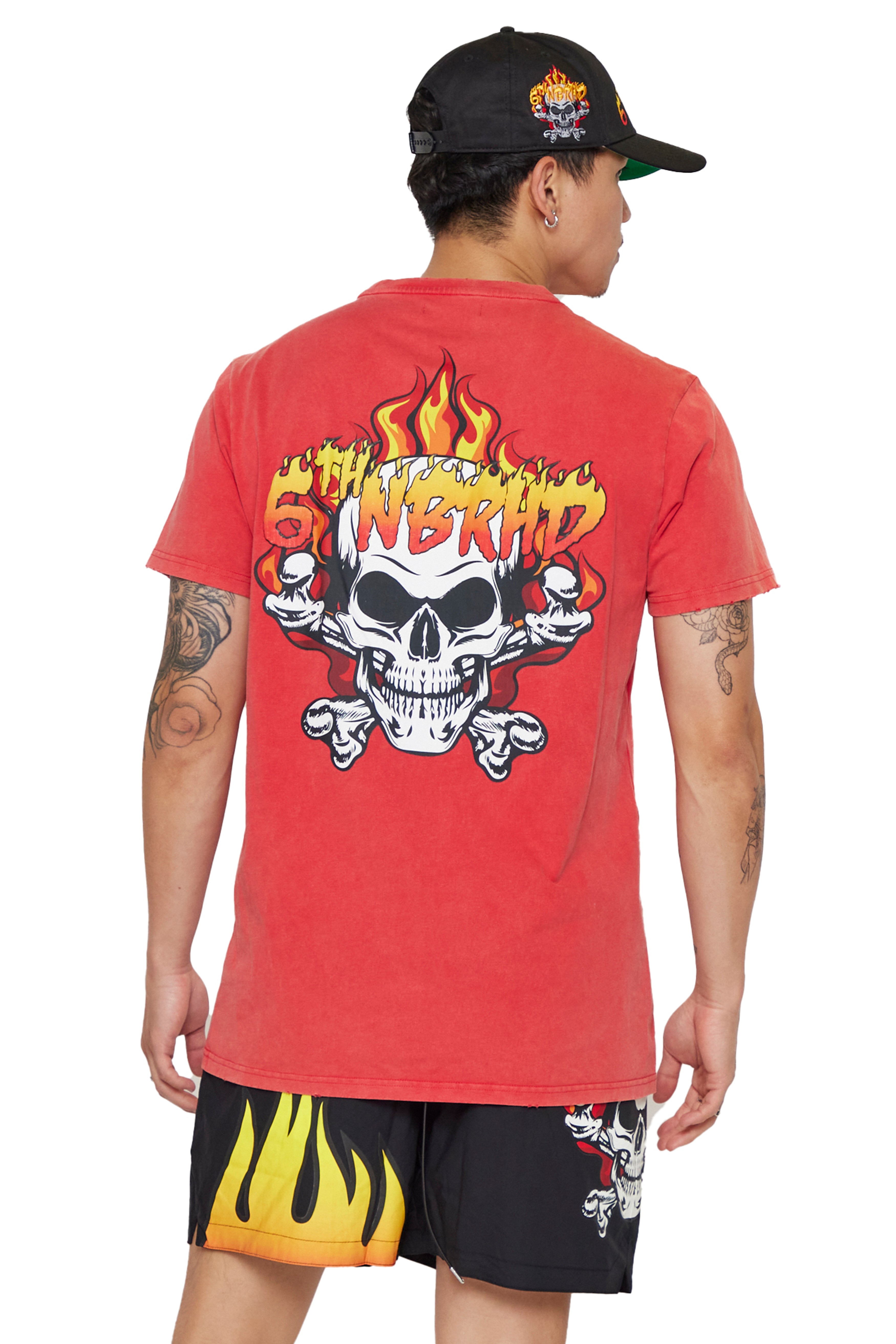 6thNBRHD TEE "SKULL FLAME"- VINTAGE RED