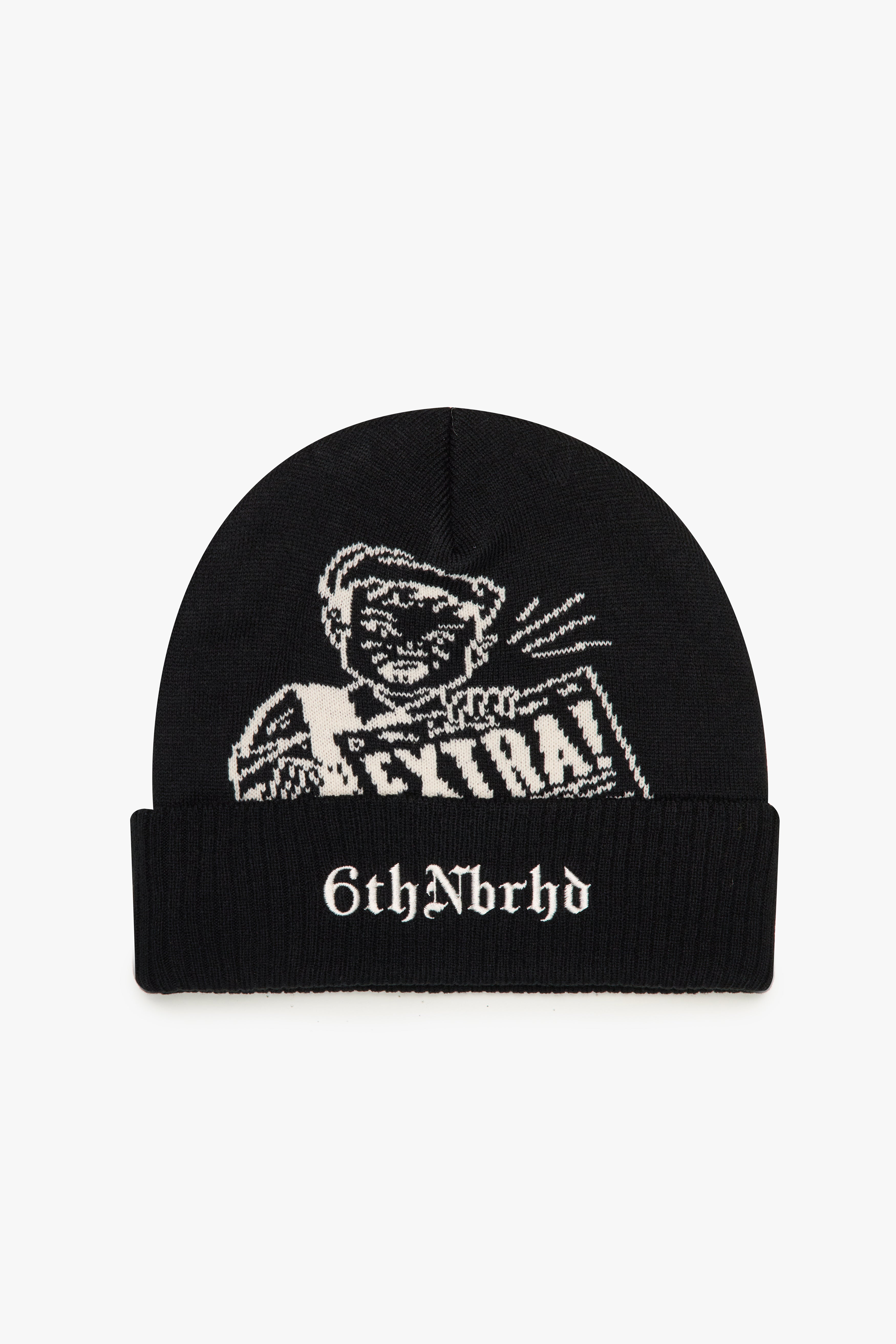 "FRONT PAGE" SKULL CAP -BLACK