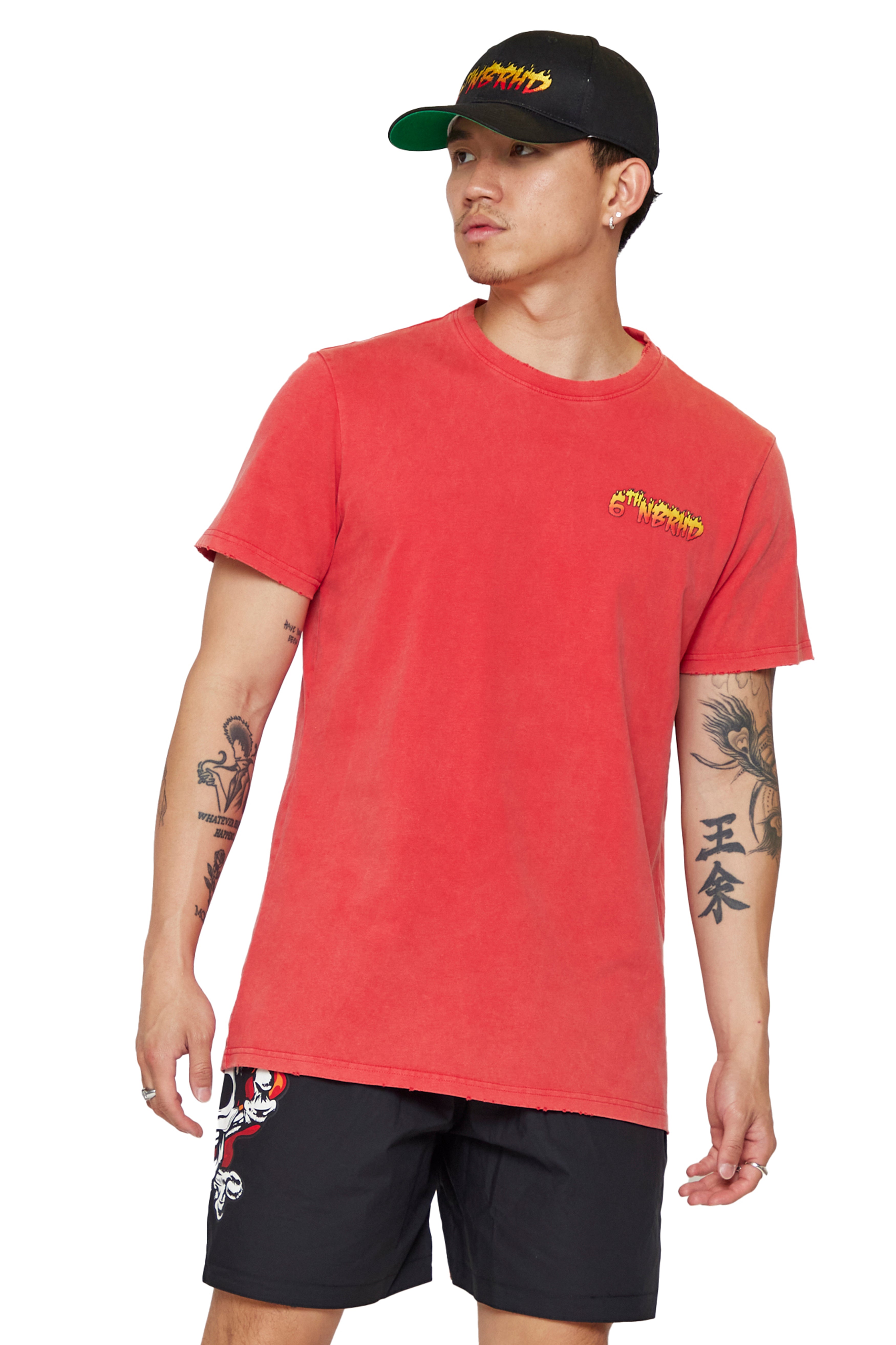 6thNBRHD TEE "SKULL FLAME"- VINTAGE RED