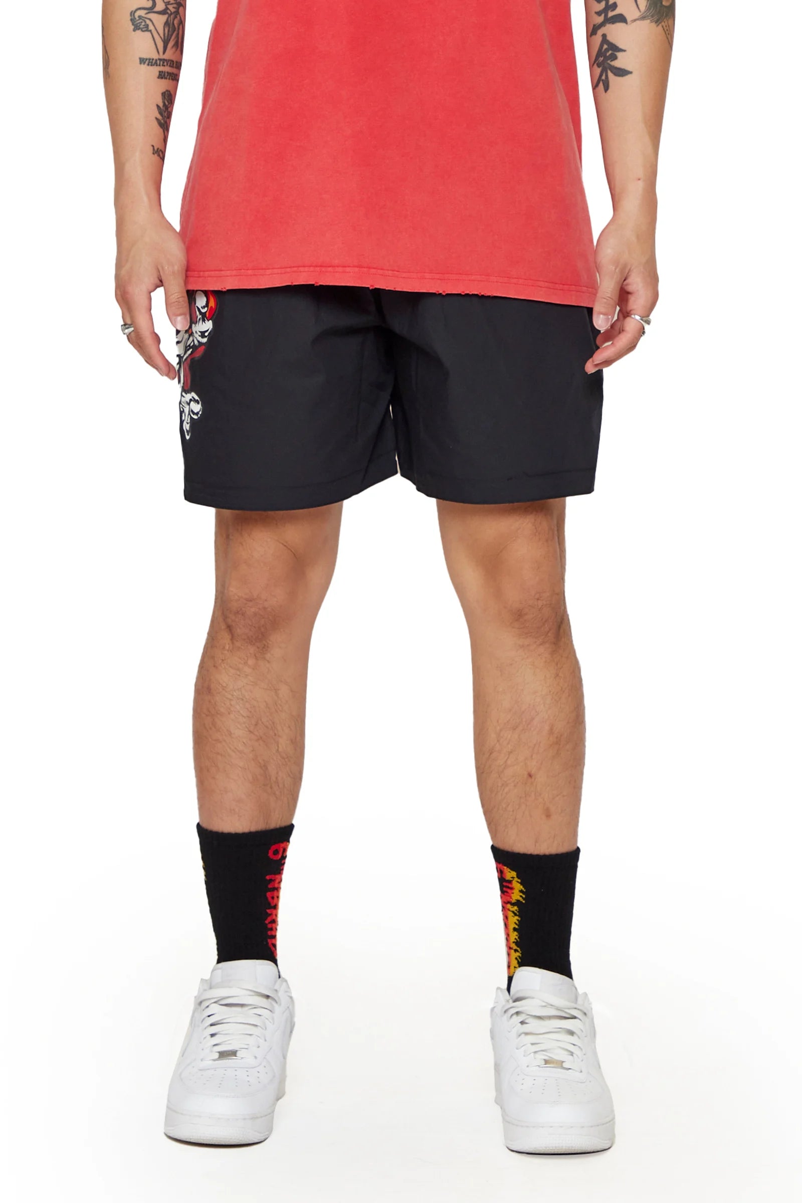 "Skull Flame" Graphic Swim Shorts Black