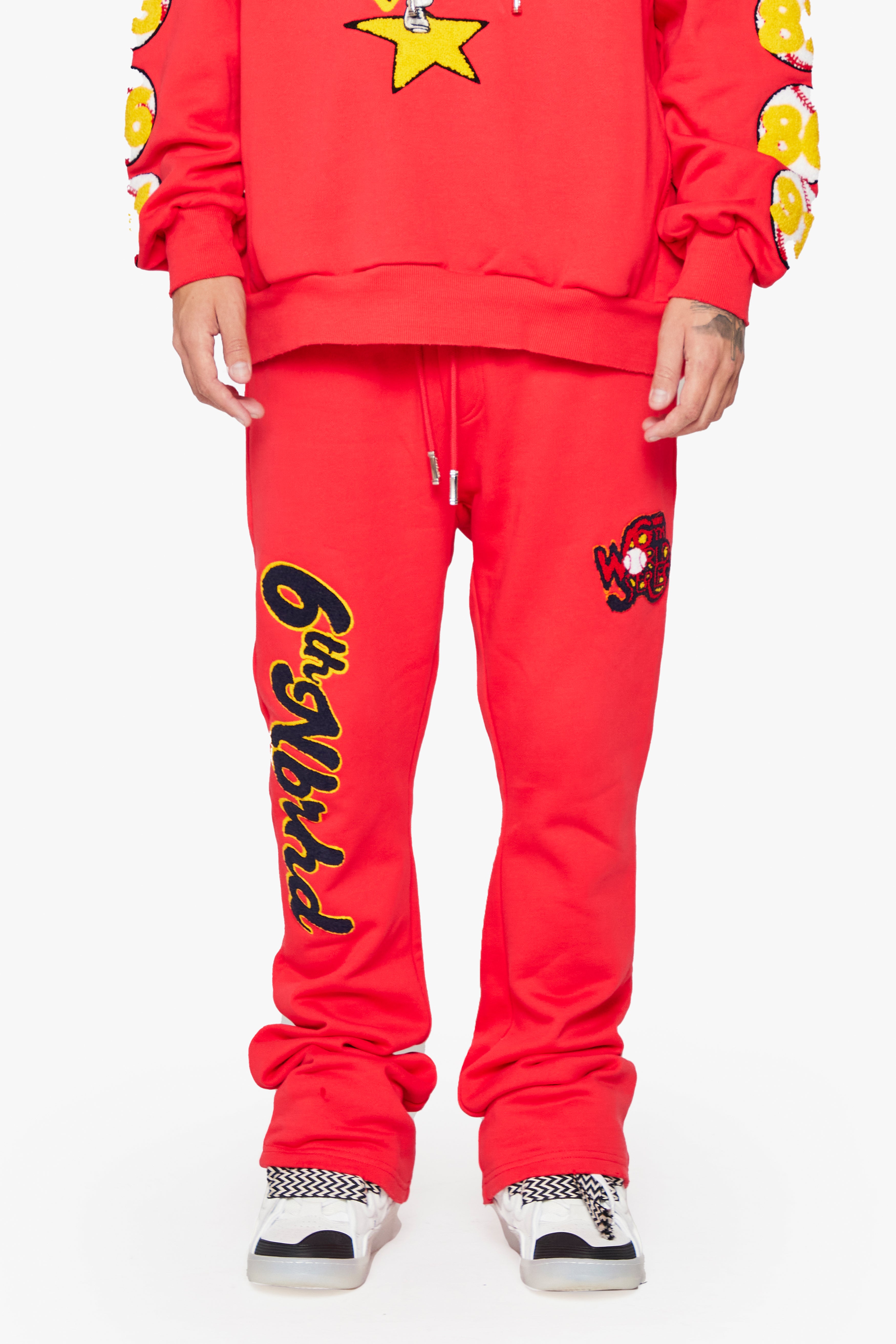 6thNBRHD FLEECE PANTS STACKED "CHAMPS" RED