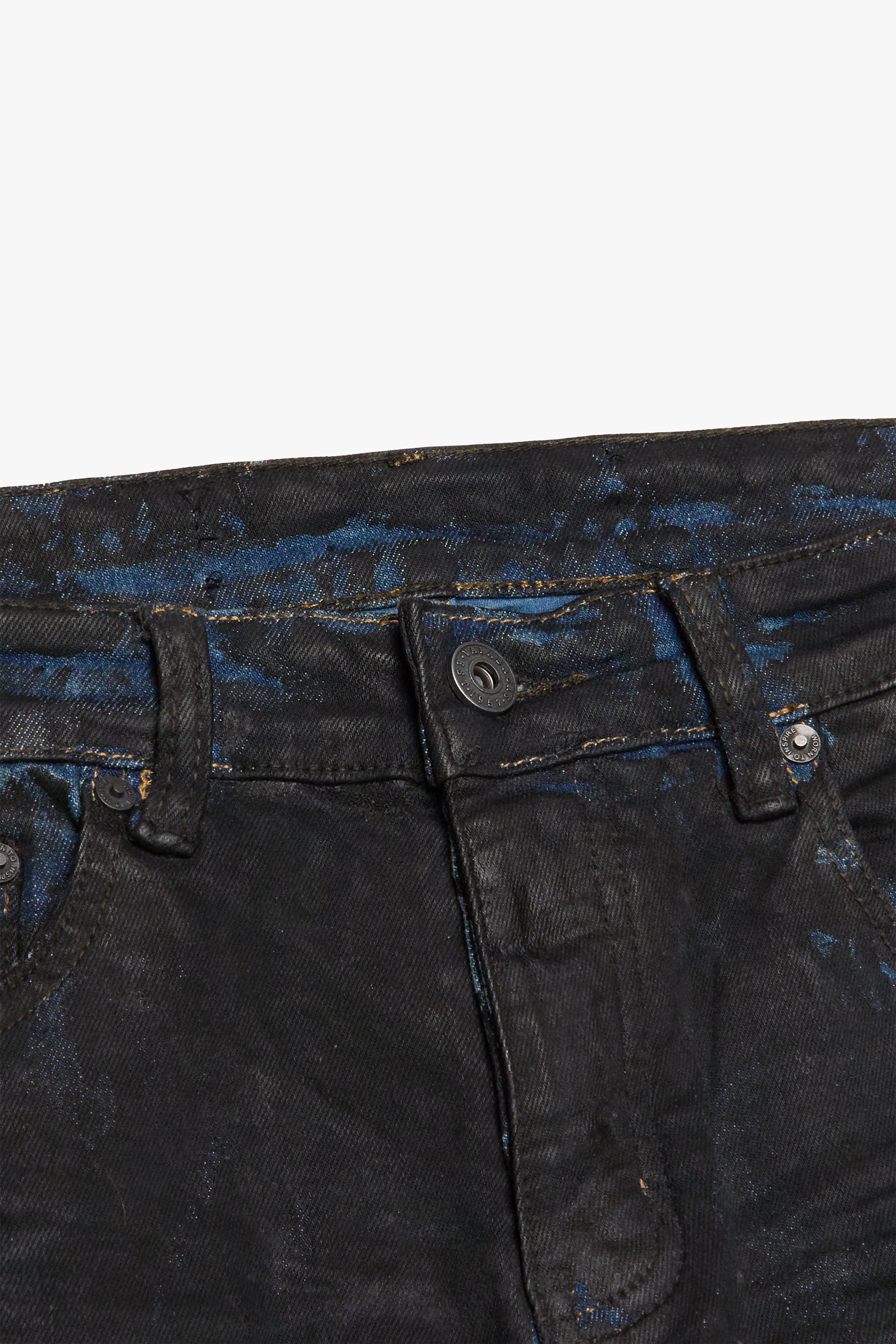 6thNBRHD SKINNY JEAN "SLICK" BLK/BLU WAX