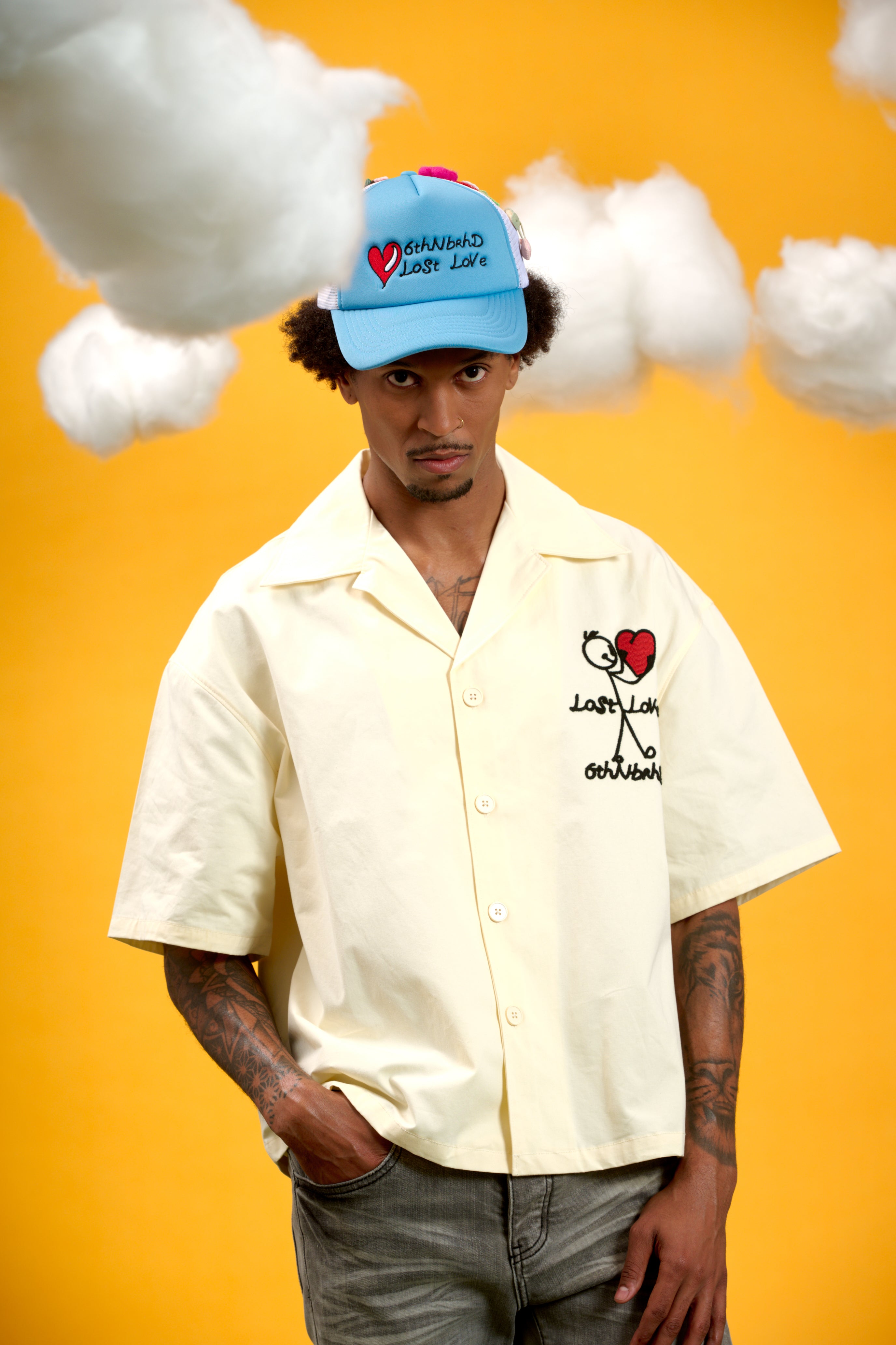 6thNBRHD BUTTON DOWN "LOVE" CREAM