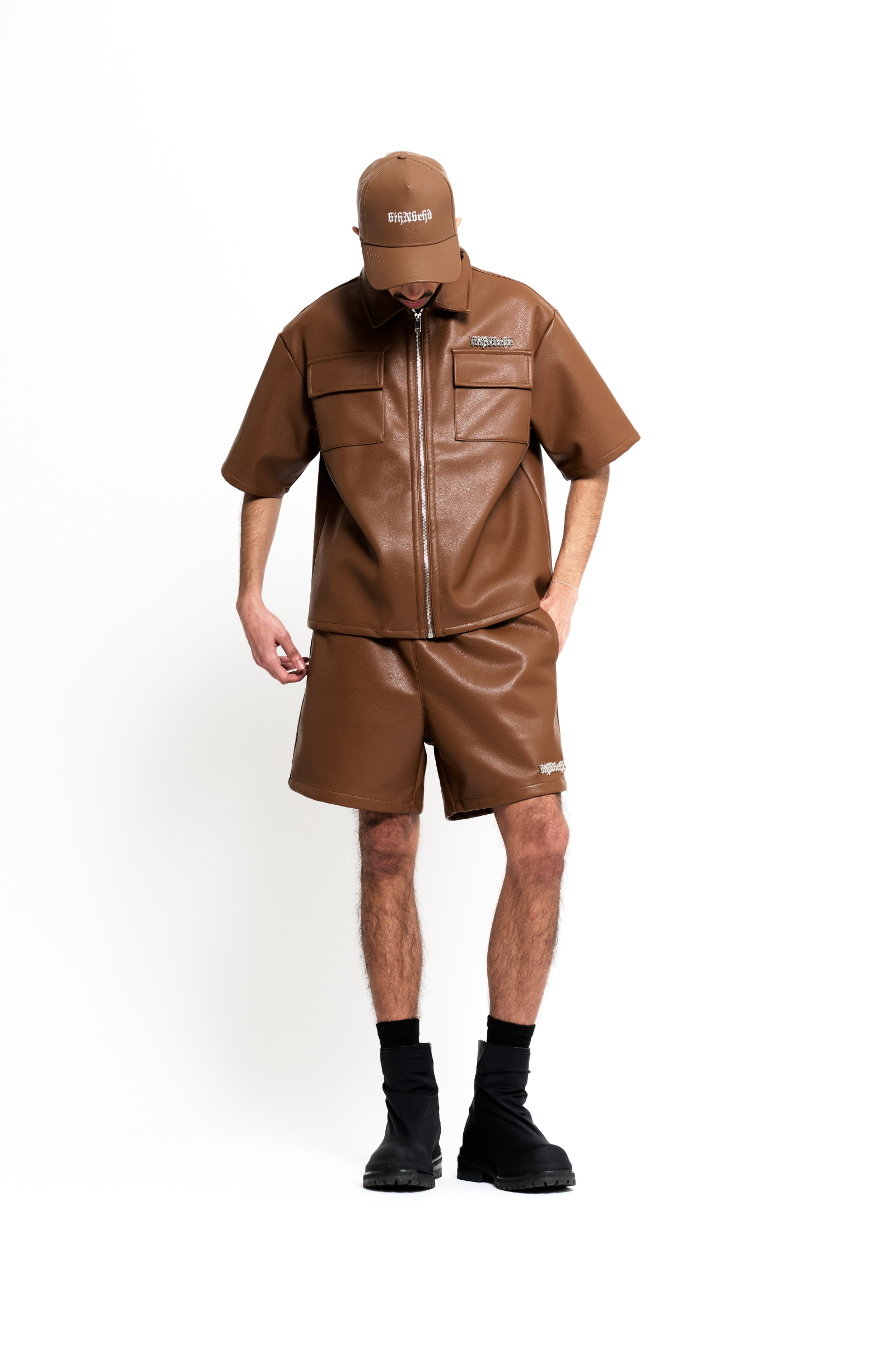 "Global" Leather Shorts Mocha