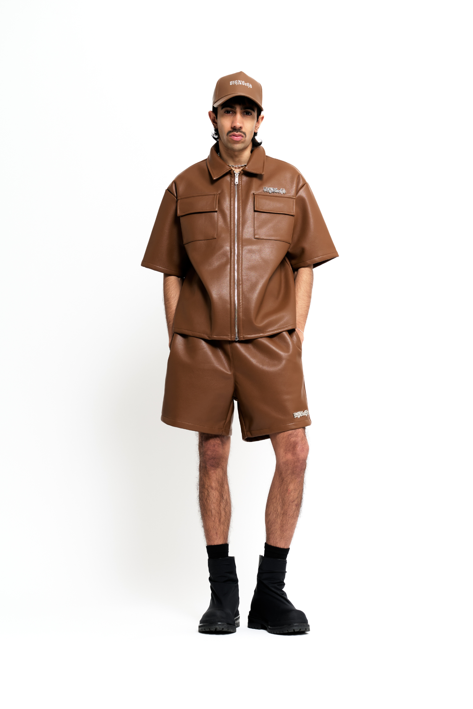 "Global" Leather Shorts Mocha