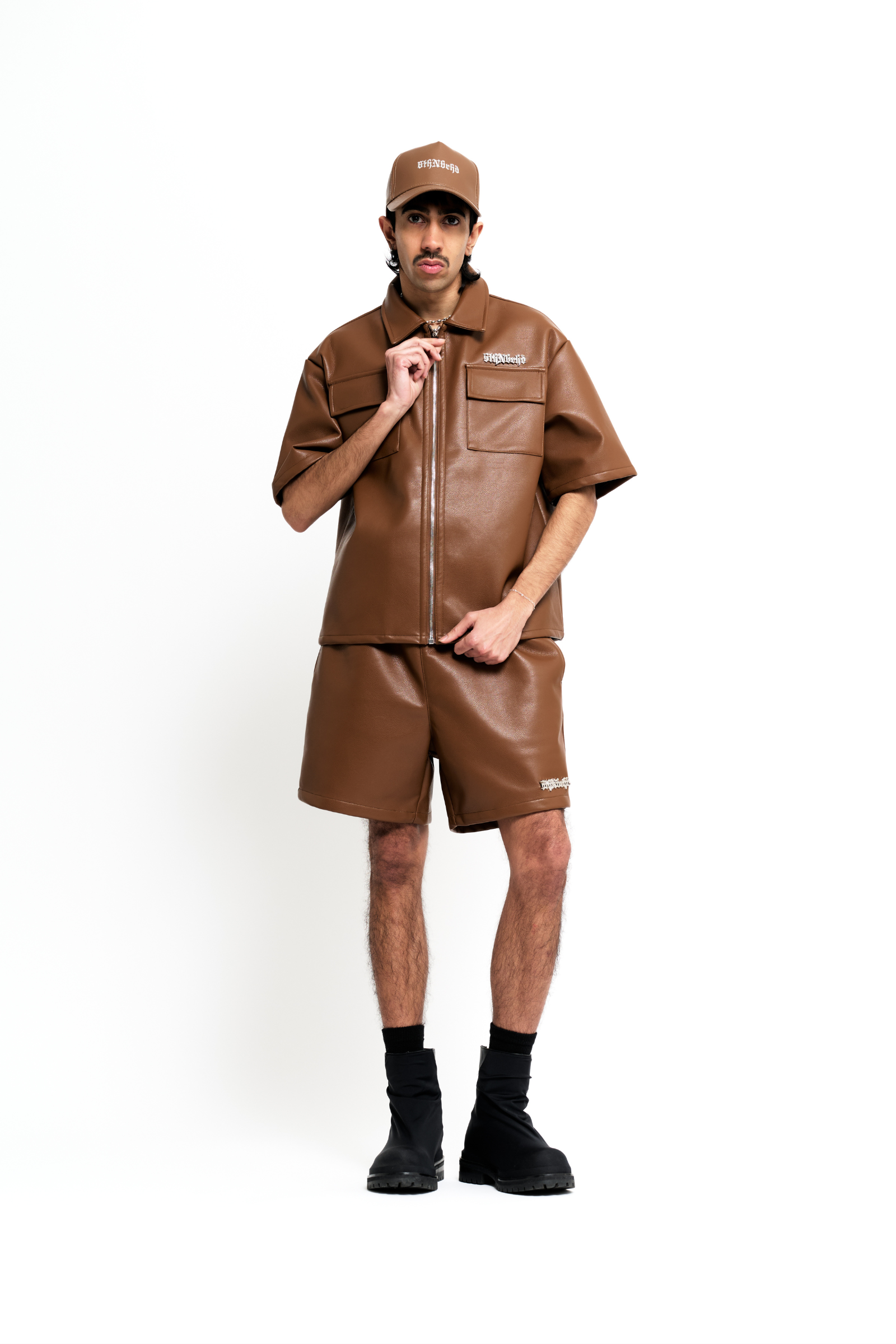 "Global" Leather Shorts Mocha