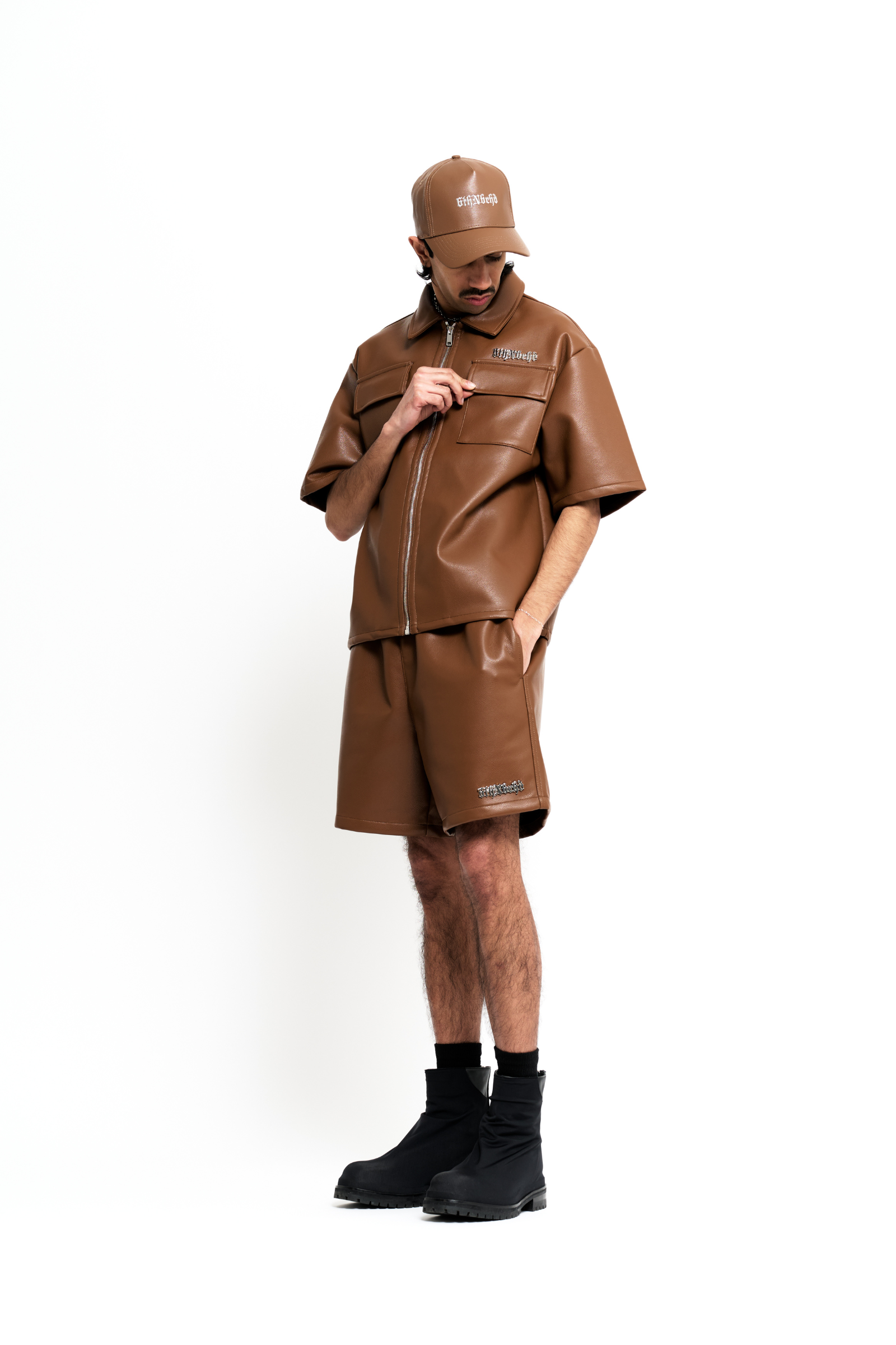 "Global" Leather Shorts Mocha