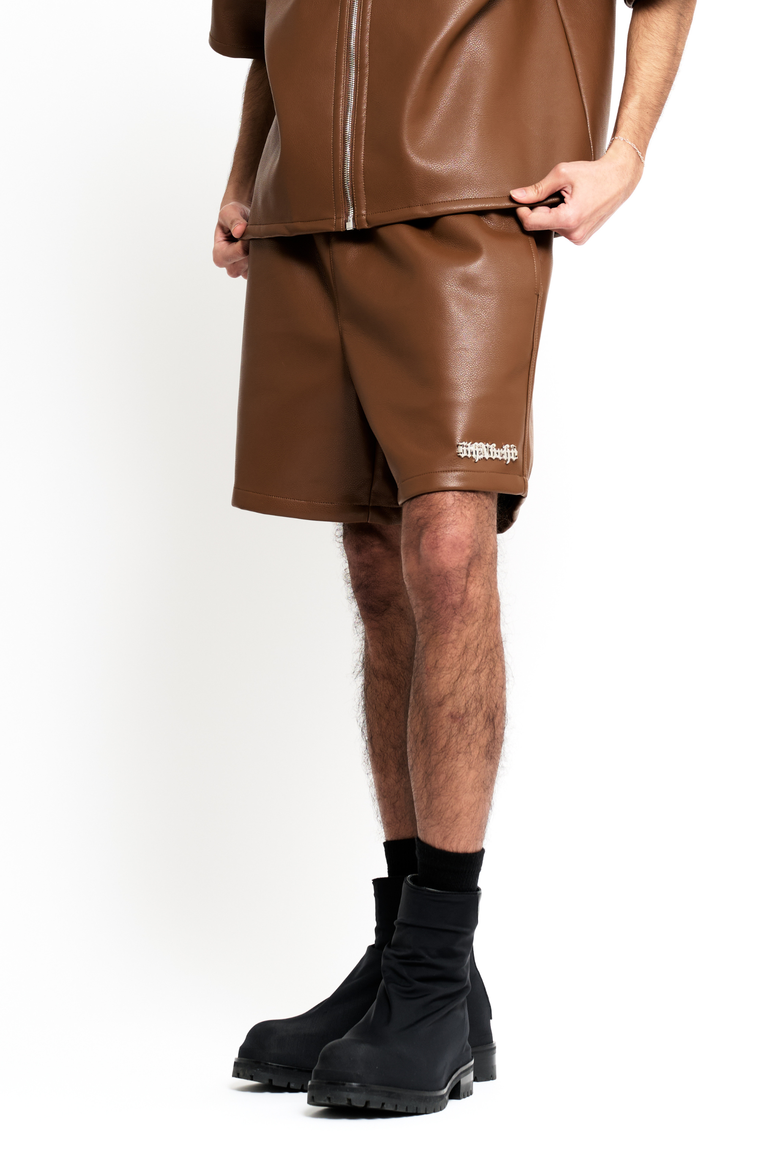 "Global" Leather Shorts Mocha