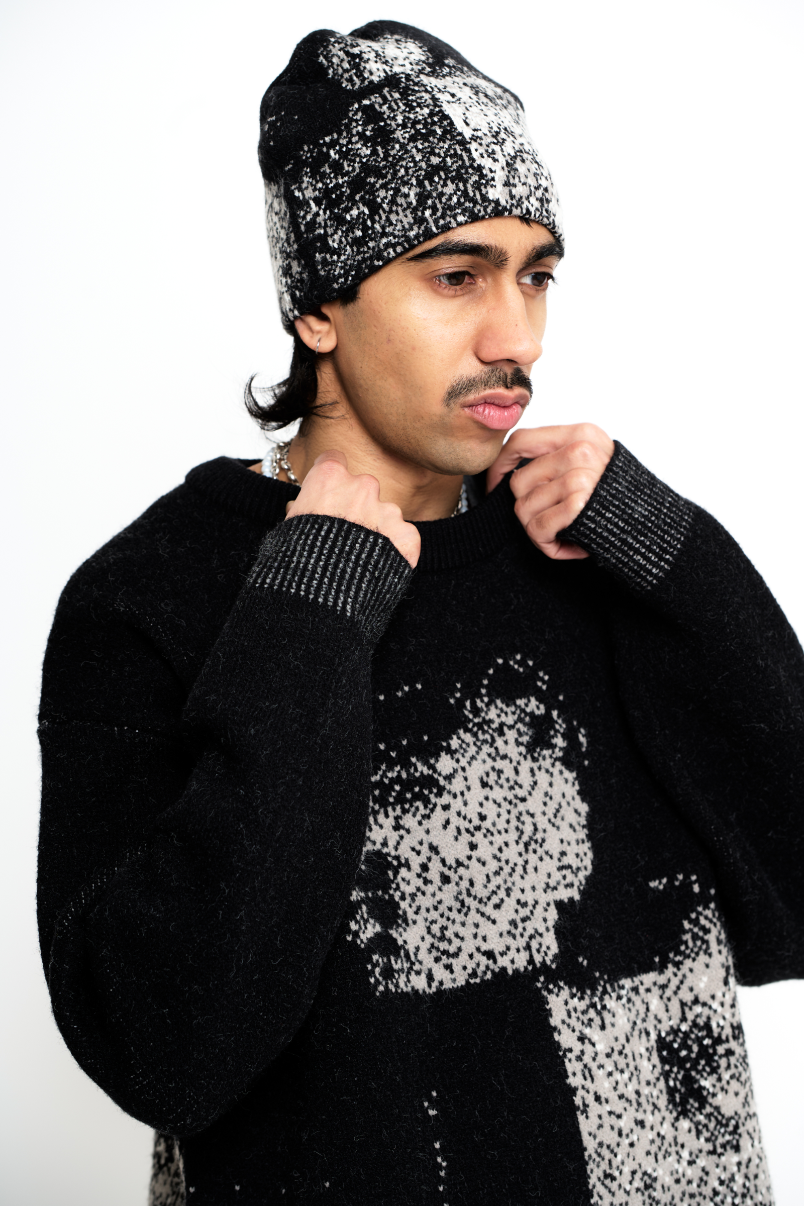 "Blinded" Abstract Jacquard Sweater Mocha
