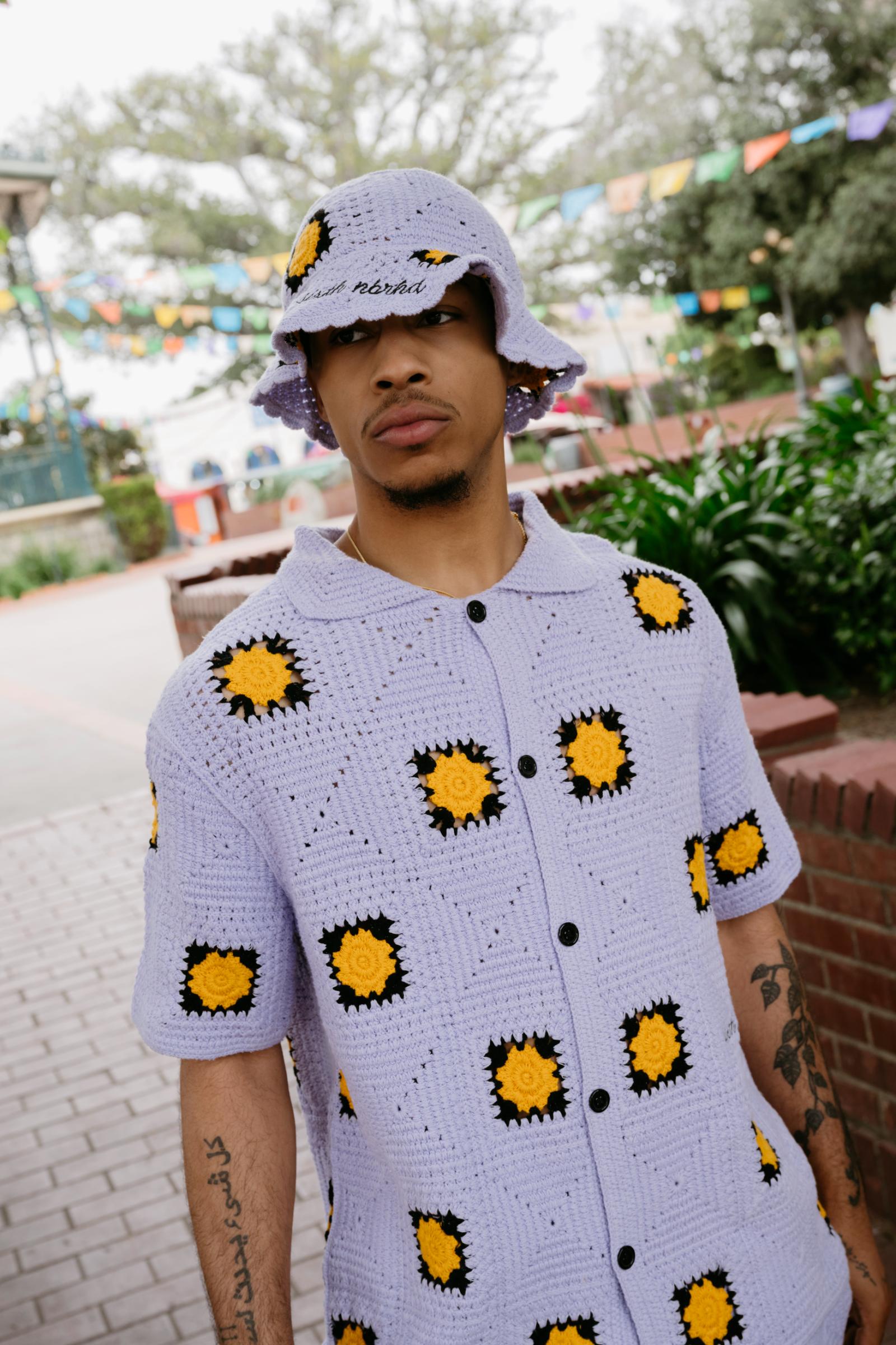 "Bazzar" Crochet Button-up Shirt Purple