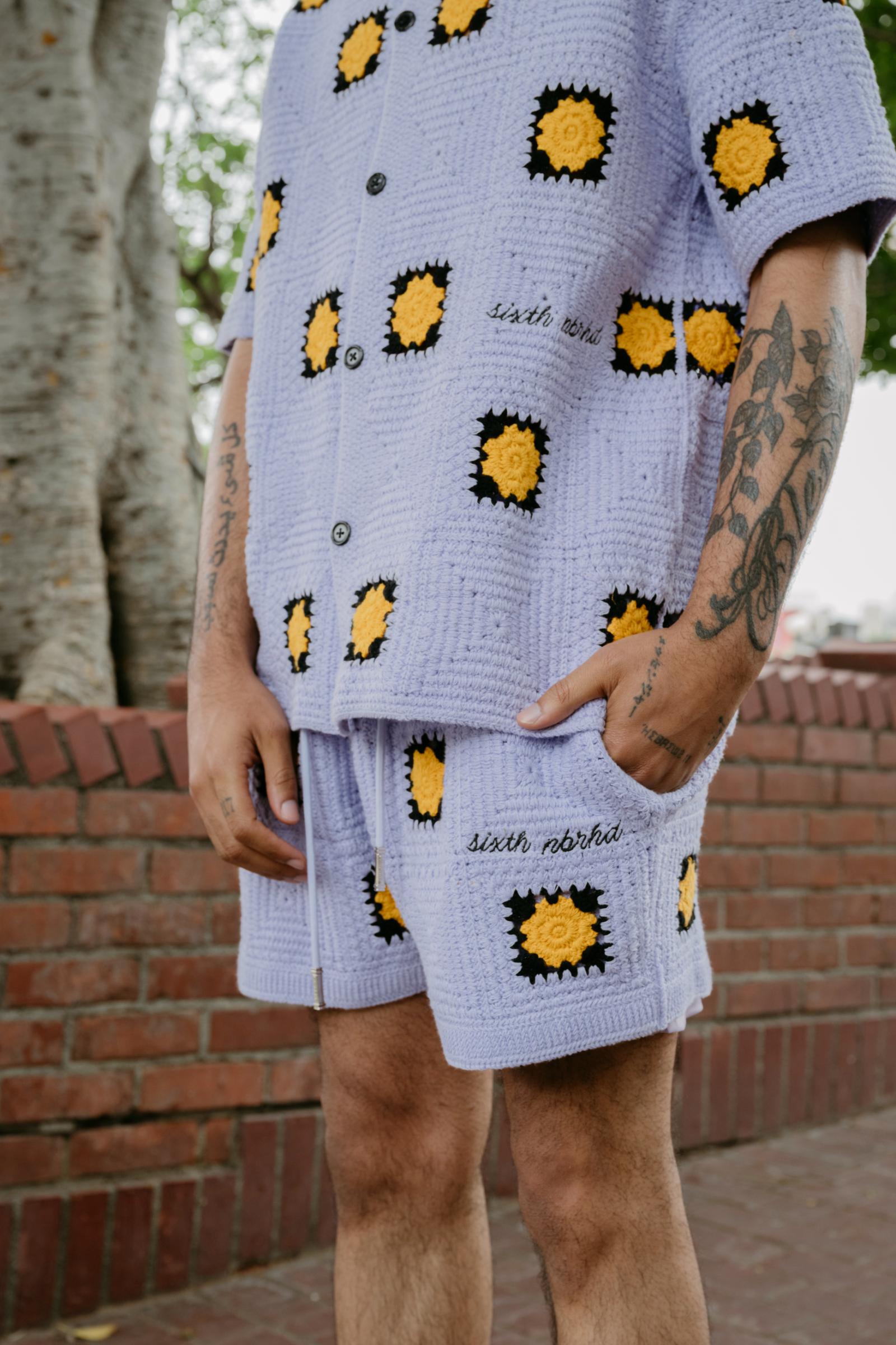 "Bazzar" Crochet Button-up Shirt Purple