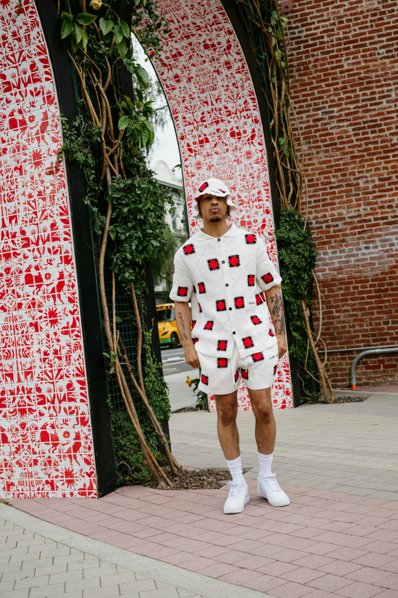 "Bazzar" Crochet Button-Up Shirt White-Black