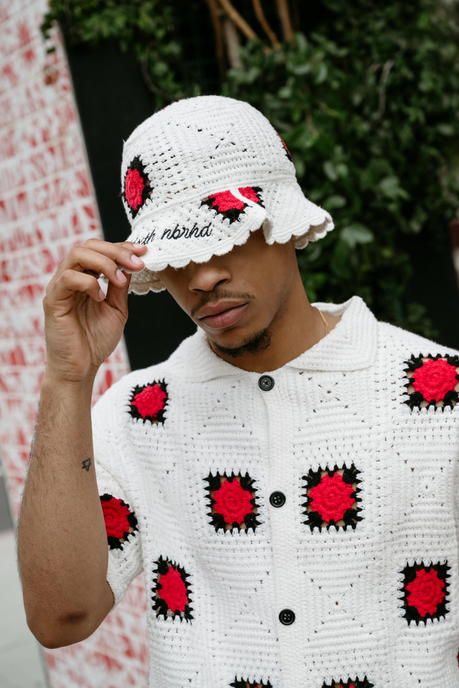 "Bazzar" Crochet Button-Up Shirt White-Black