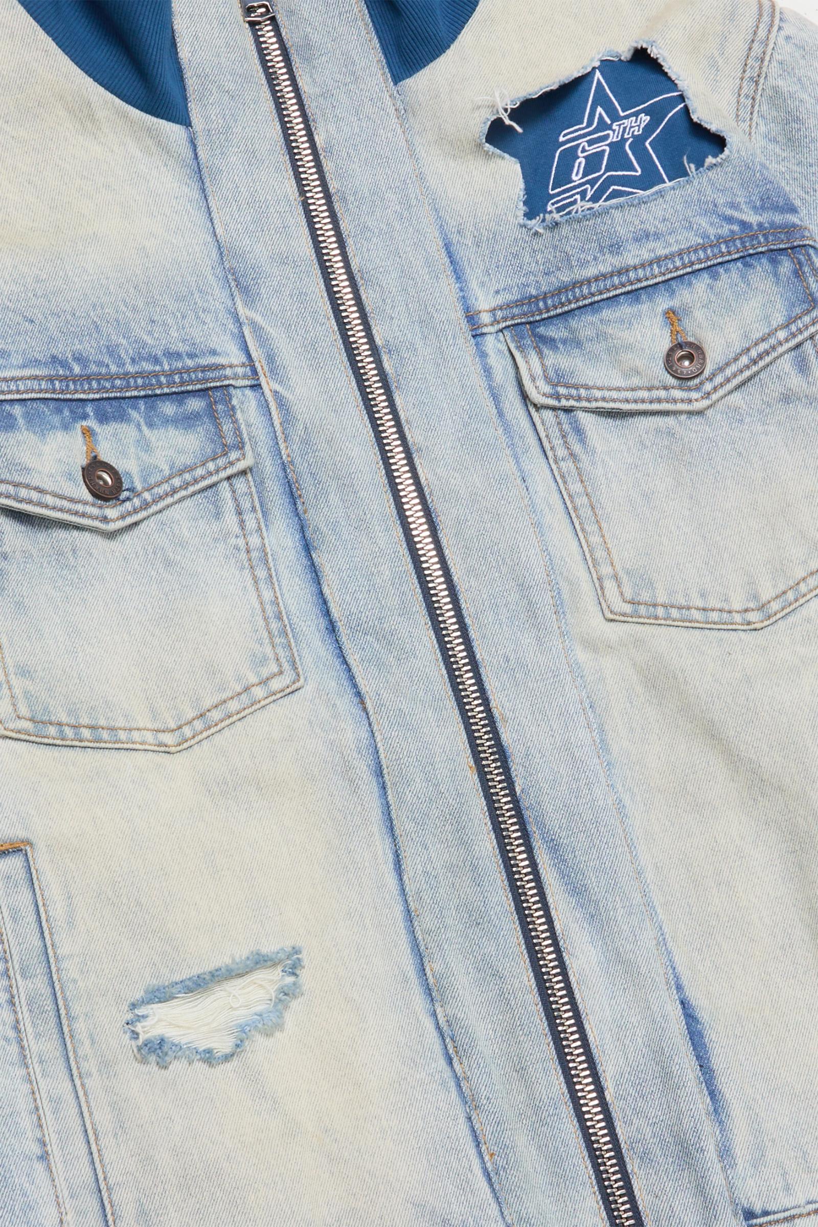 "Stripes" Distressed Denim Jacket