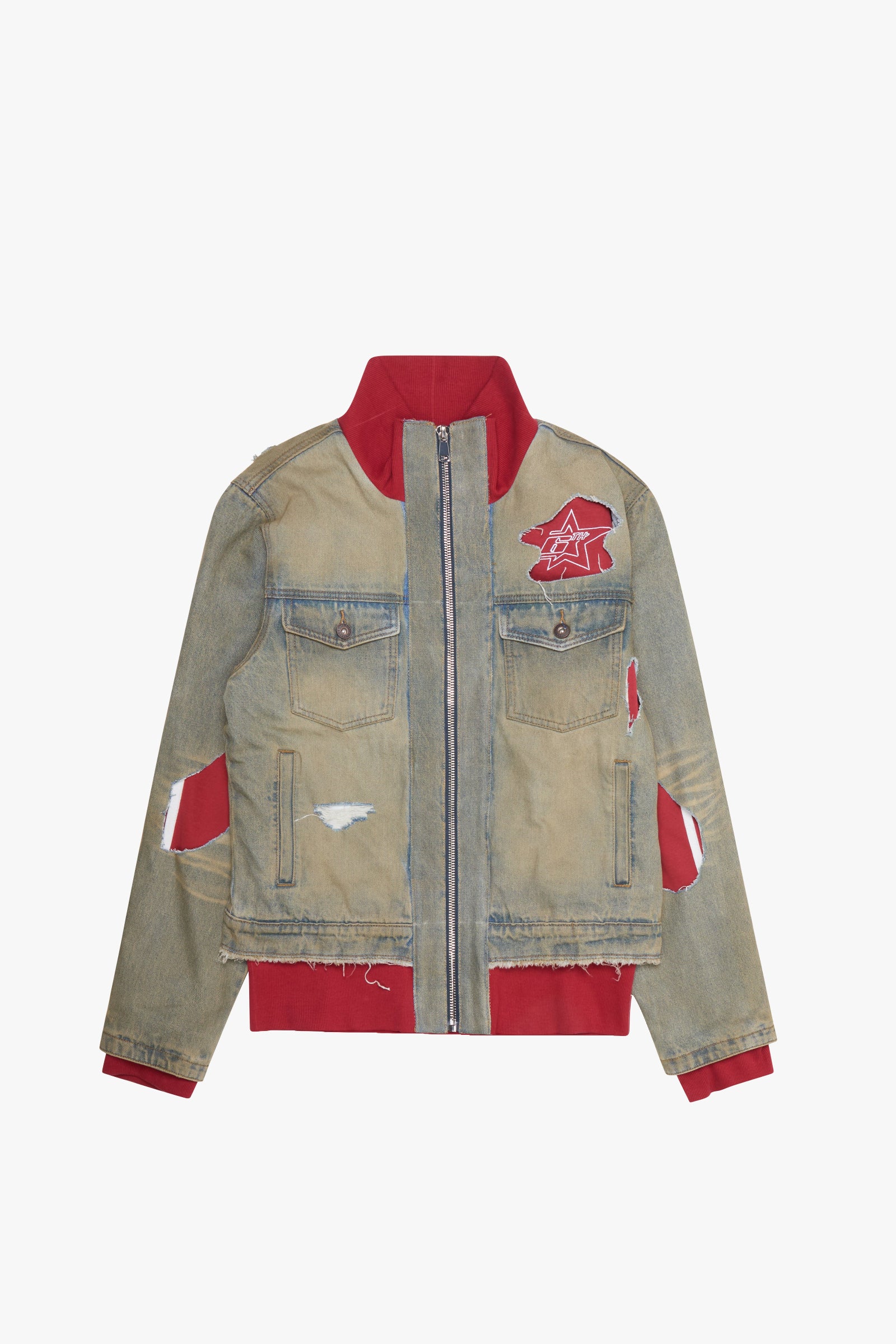 "Stripes" Denim Jacket with Distressed Details