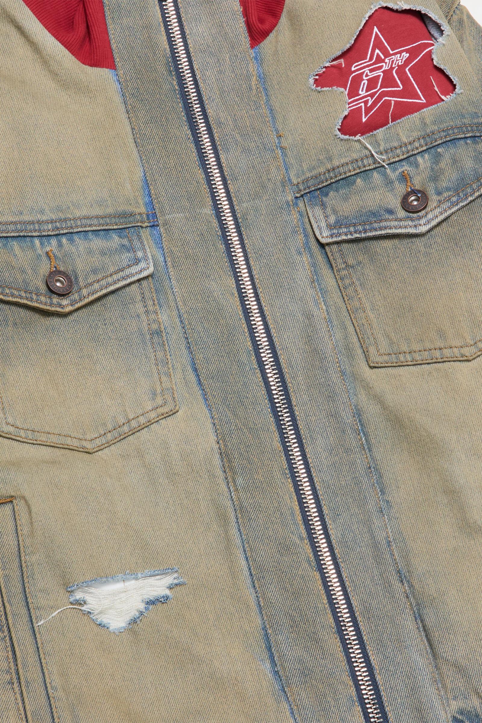 "Stripes" Distressed Denim Jacket