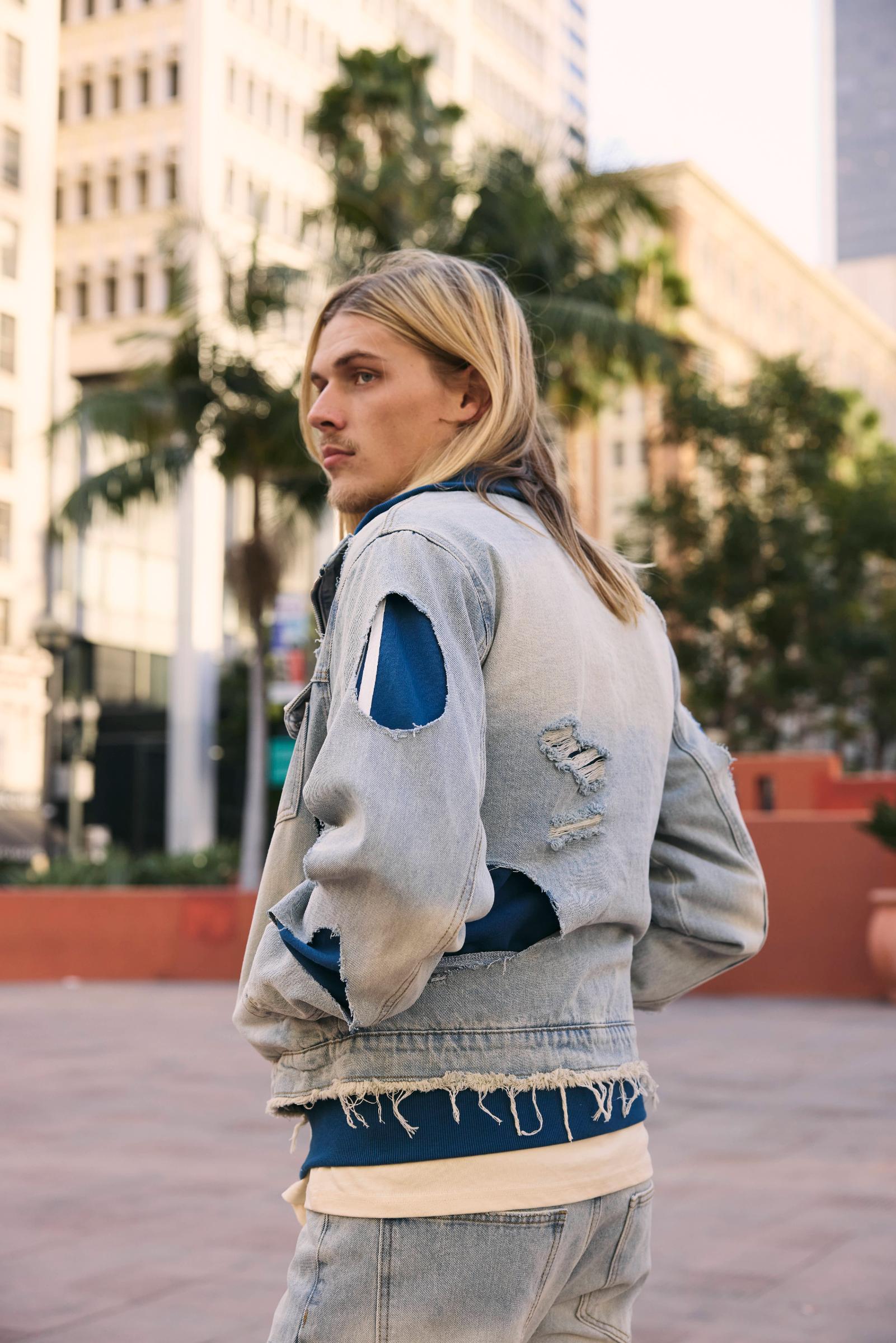 "Stripes" Distressed Denim Jacket