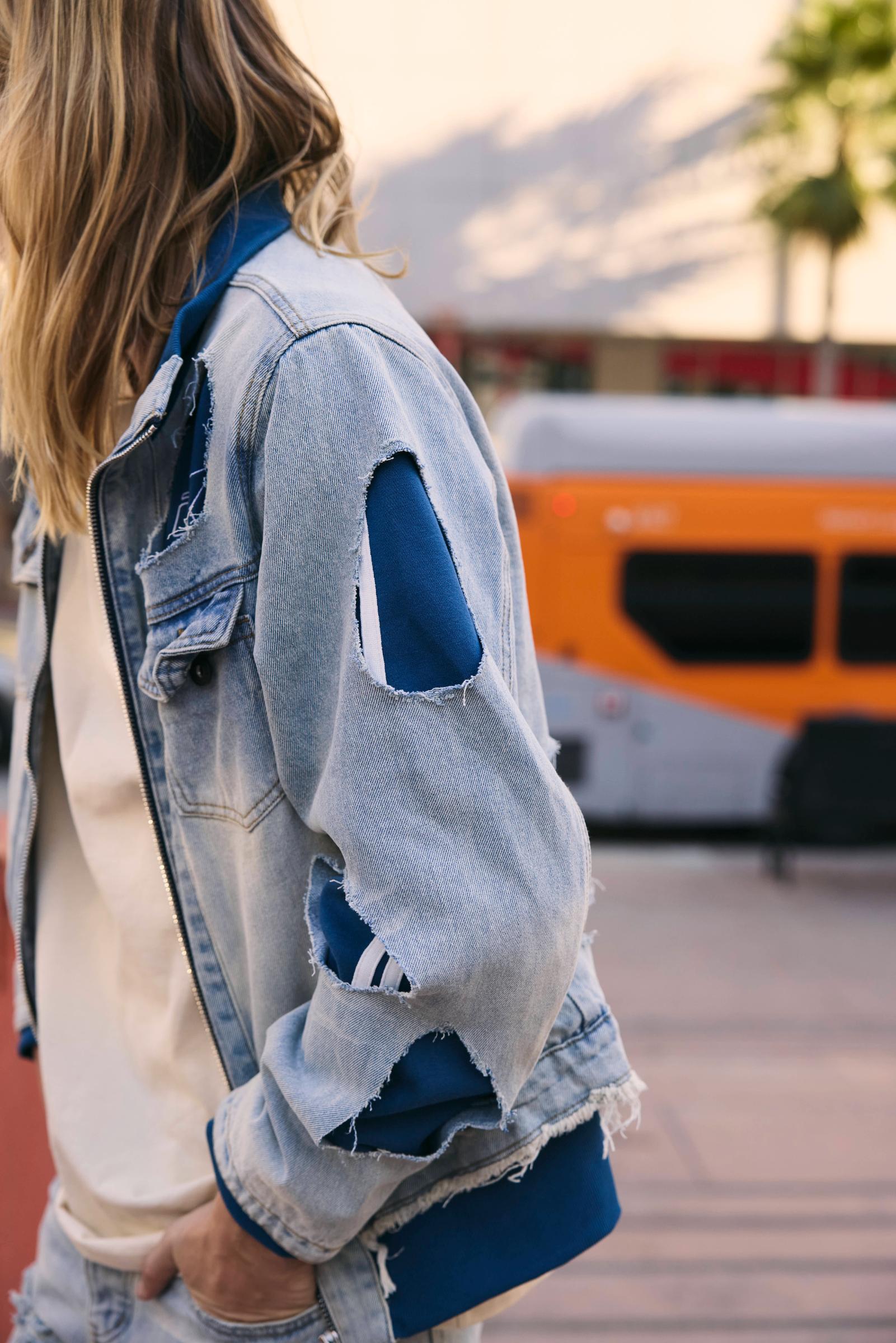 "Stripes" Distressed Denim Jacket