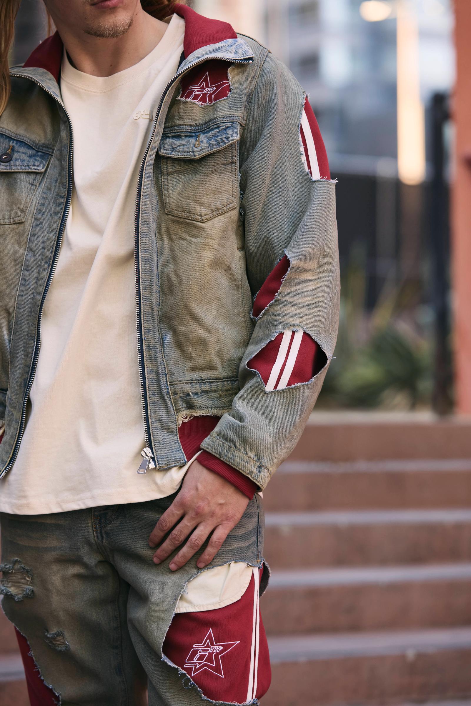 "Stripes" Distressed Denim Jacket