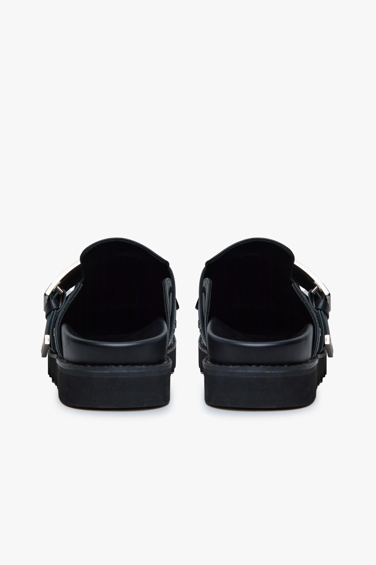 "Skip" Leather Mule Slides Black