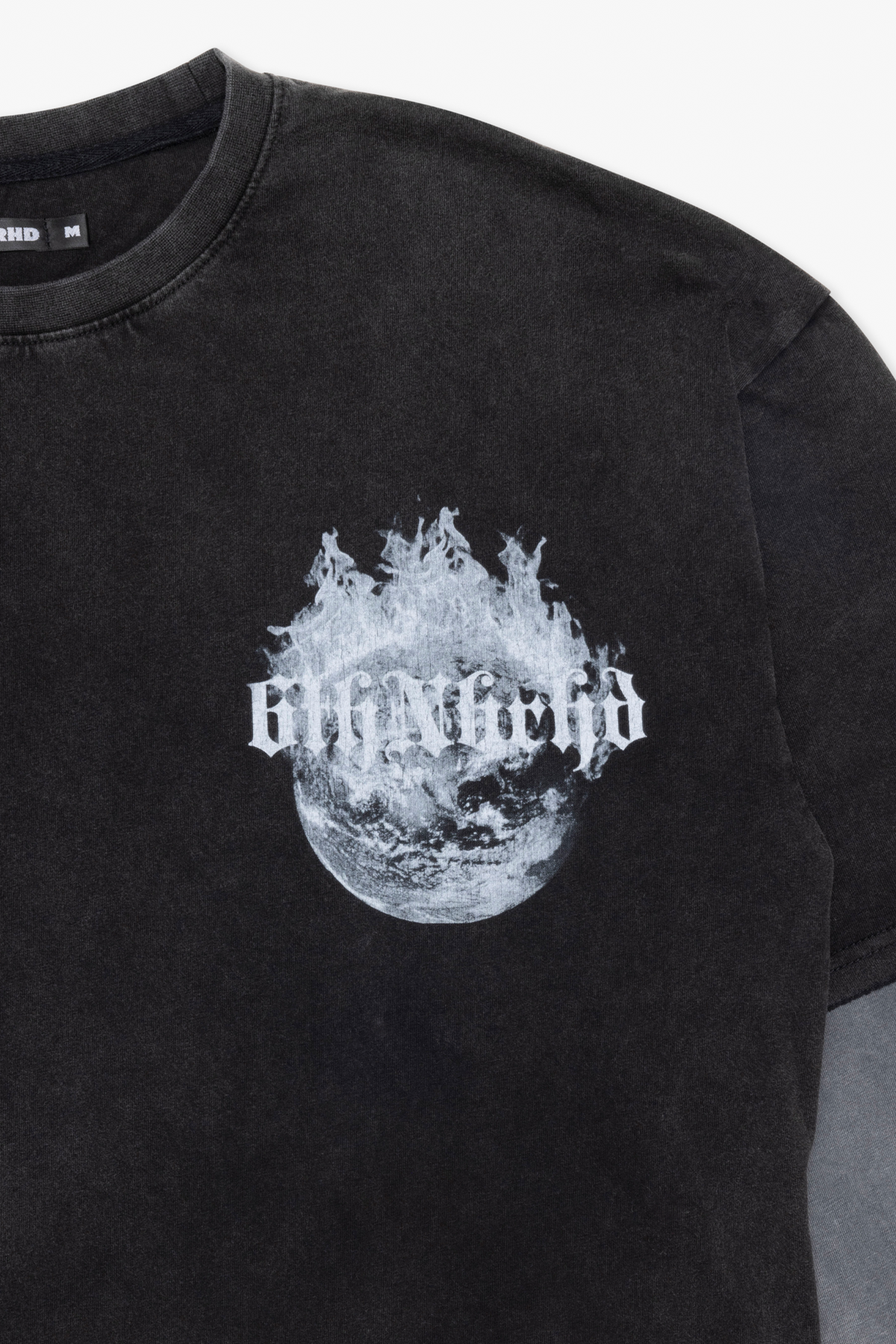 "ONE WORLD" VINTAGE BLACK LAYERED TEE