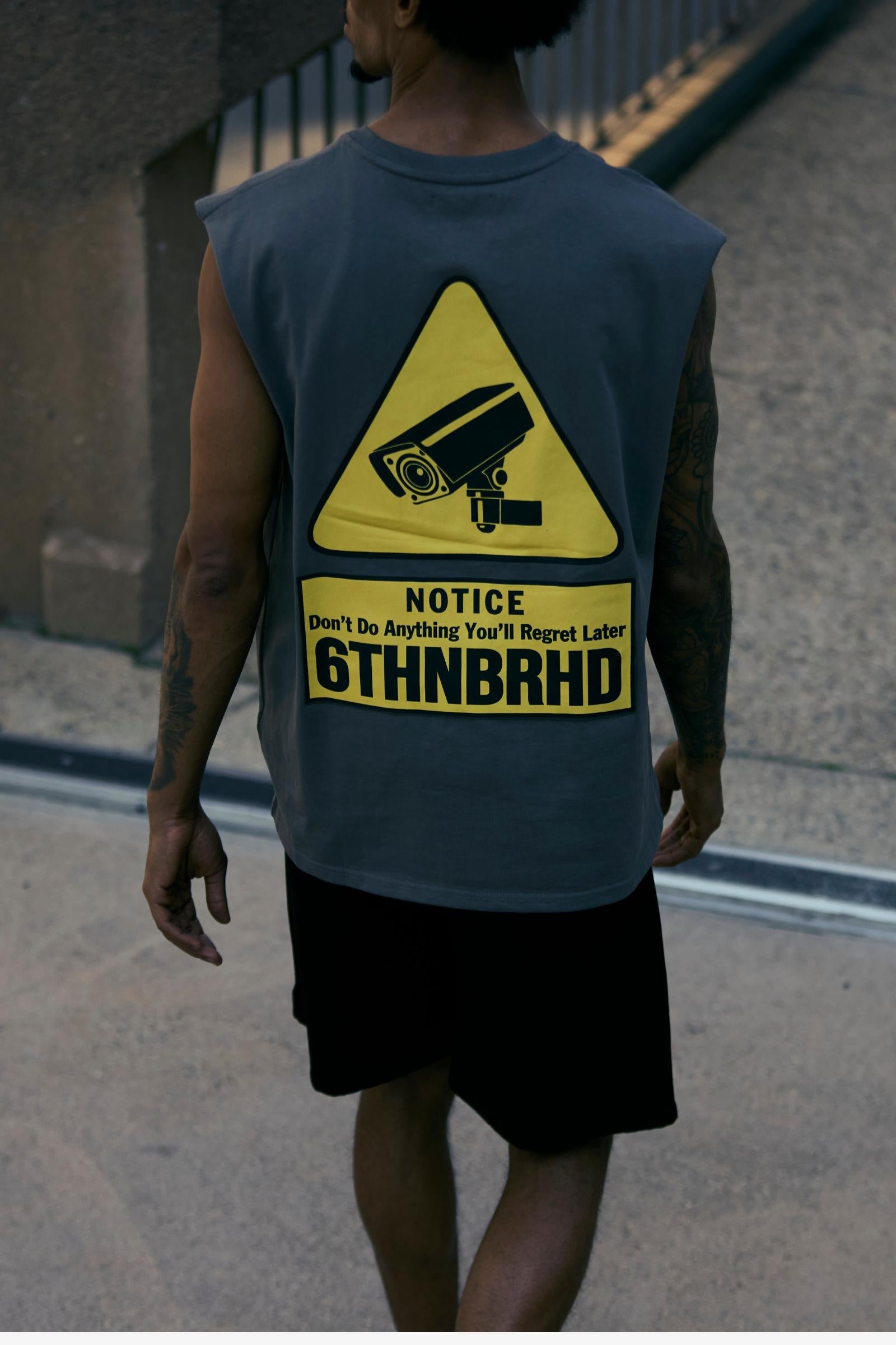 "Notice" Relaxed Sleeveless Tee Grey