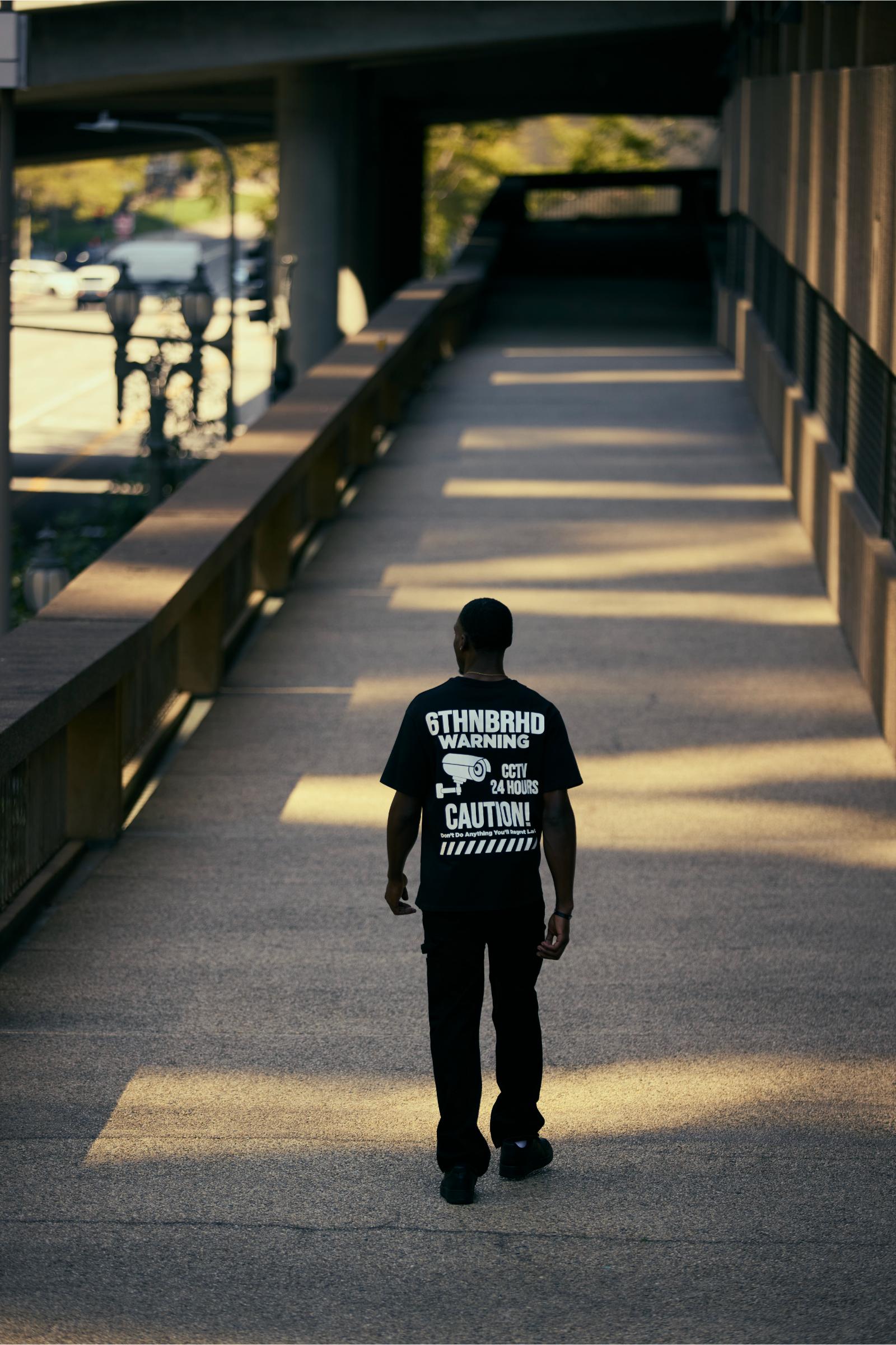 "Warning" Oversized Graphic Tee Black
