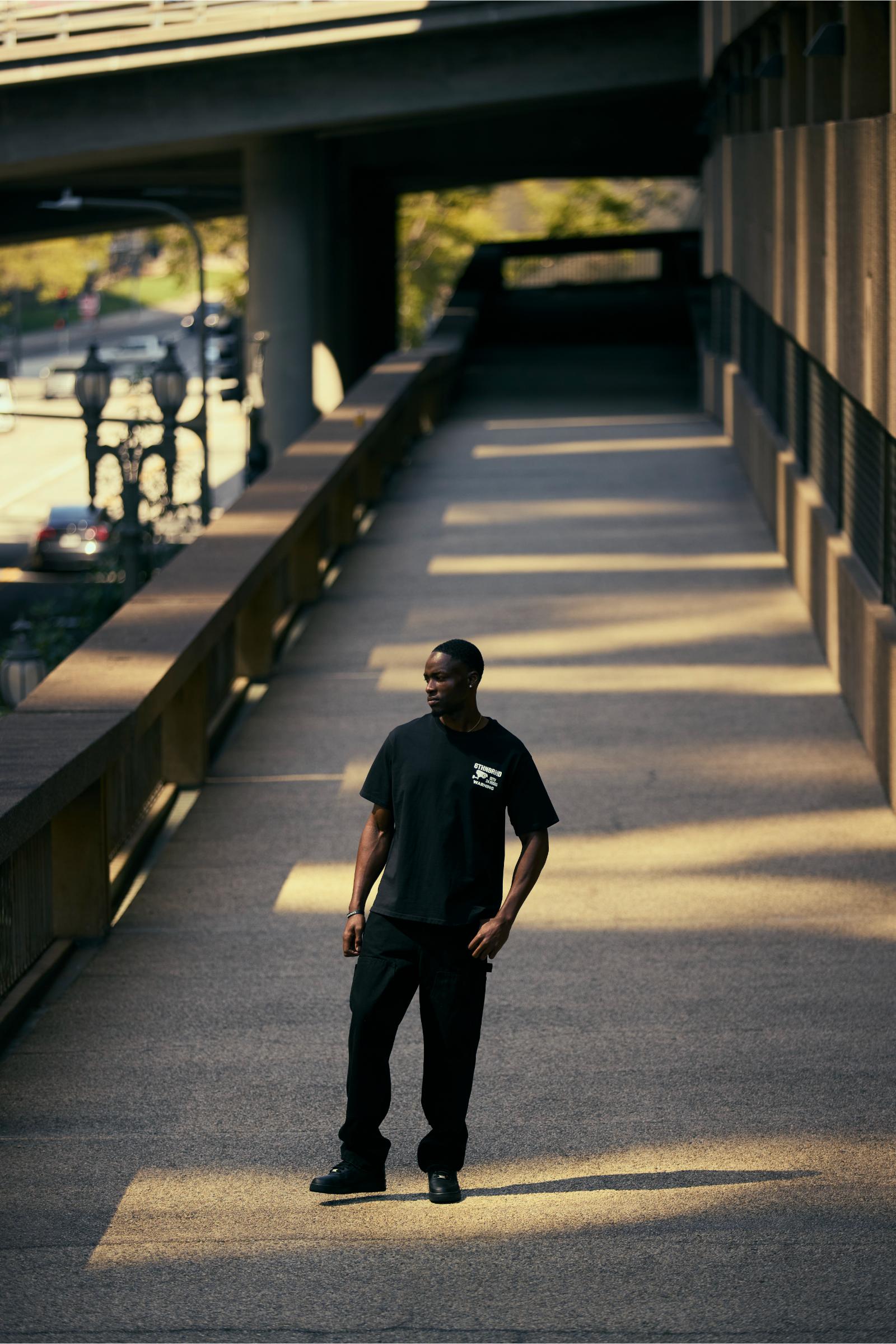 "Warning" Oversized Graphic Tee Black