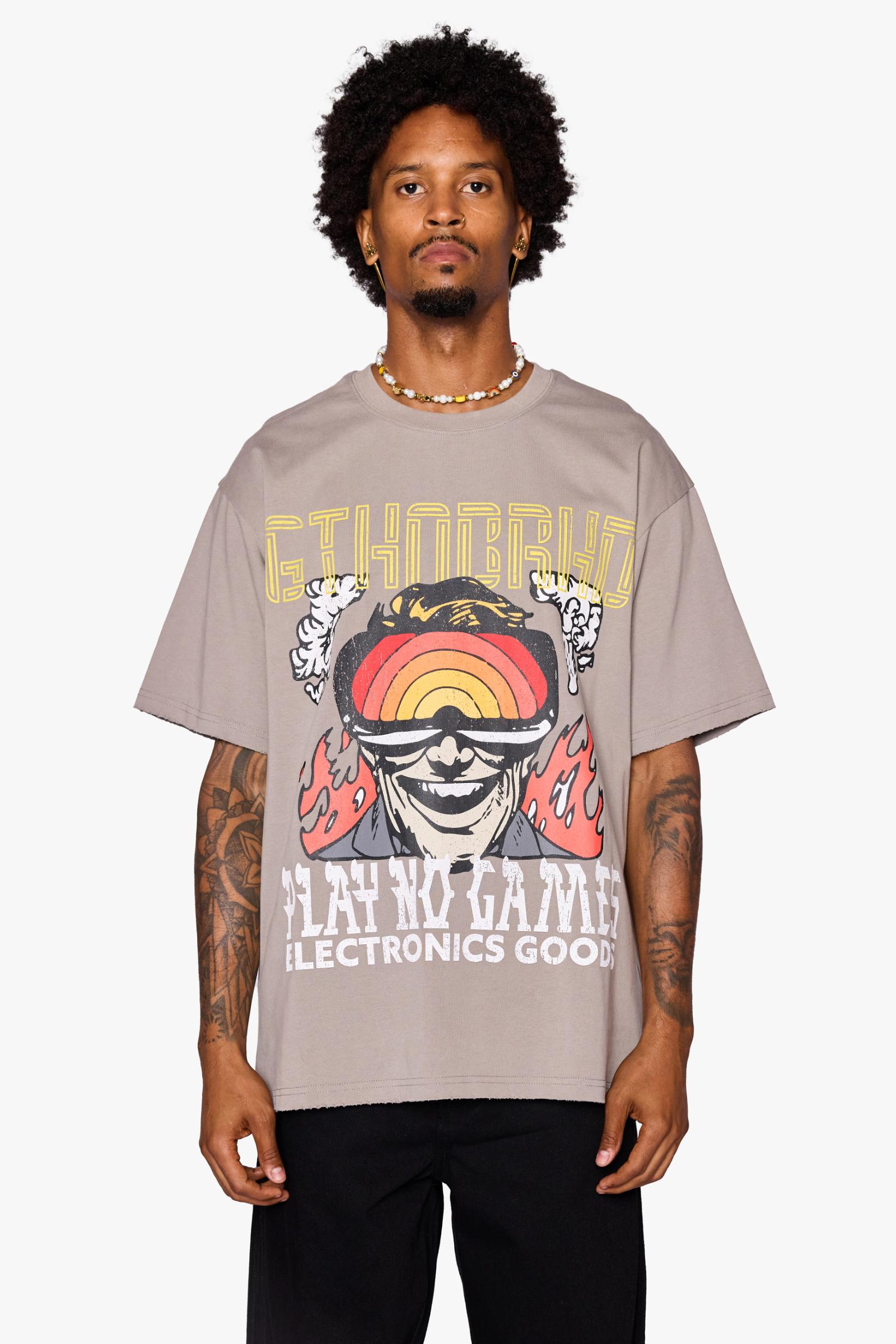 "No Batteries" Oversized Tee Grey
