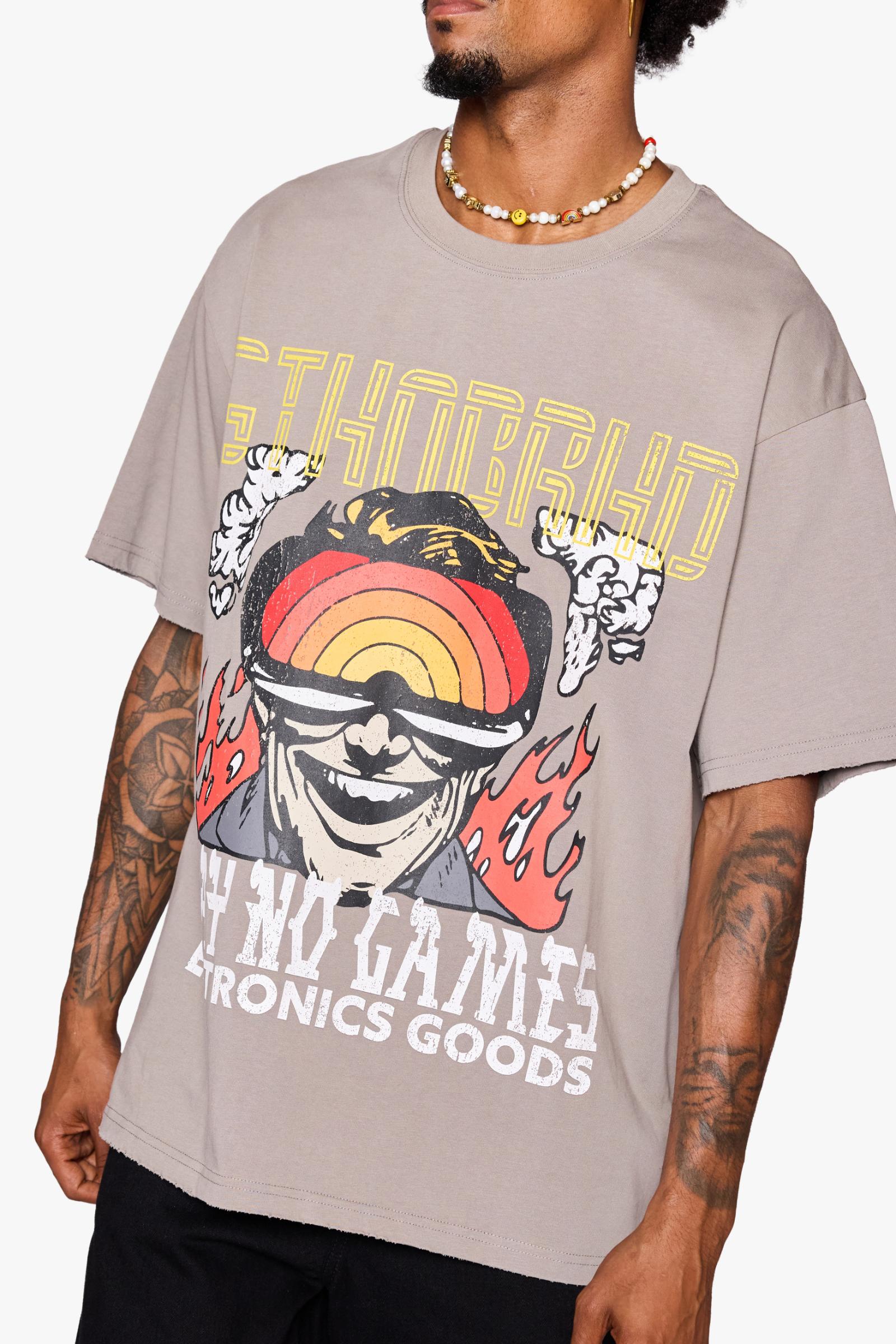 "No Batteries" Oversized Tee Grey