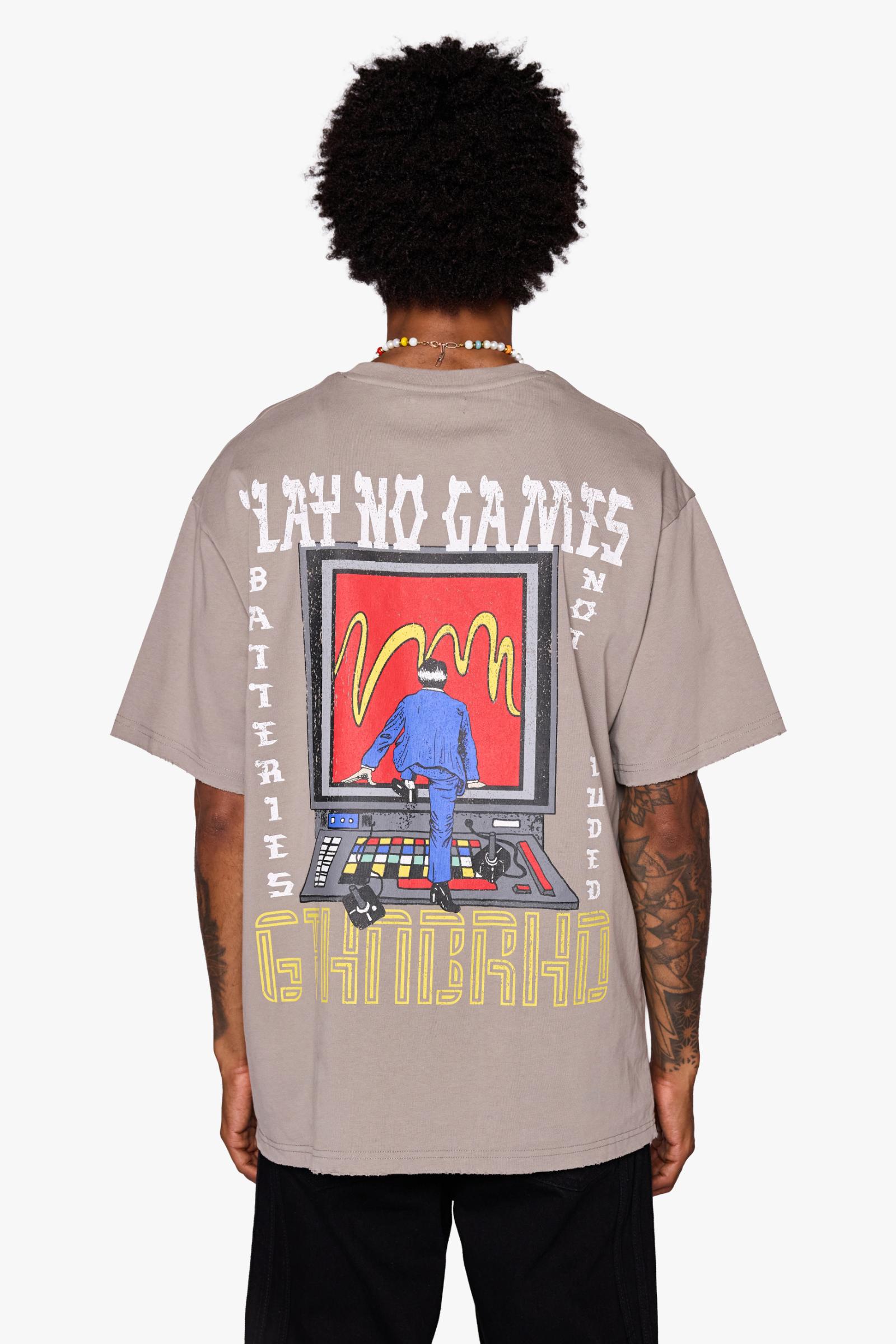 "No Batteries" Oversized Tee Grey