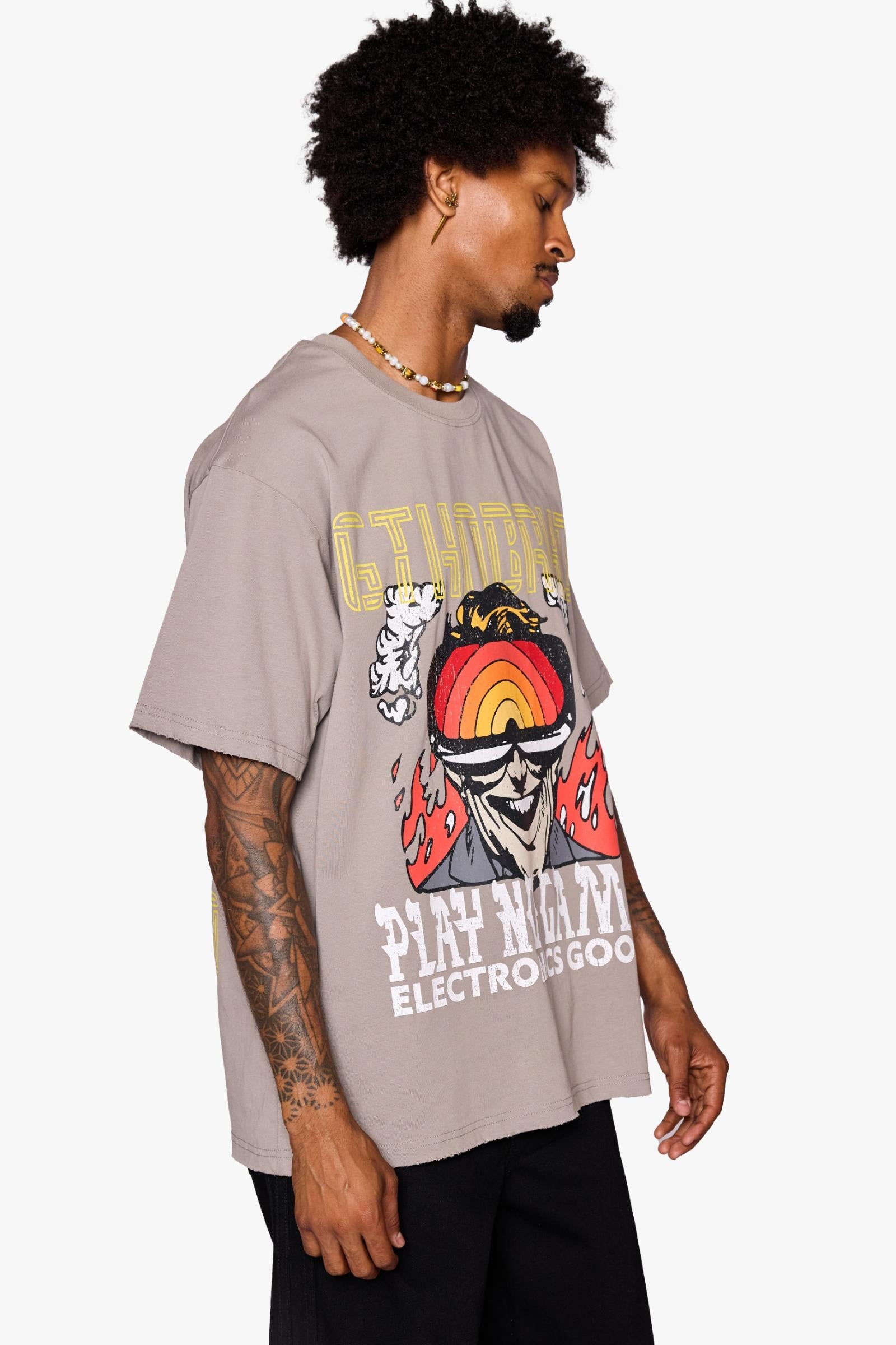 "No Batteries" Oversized Tee Grey