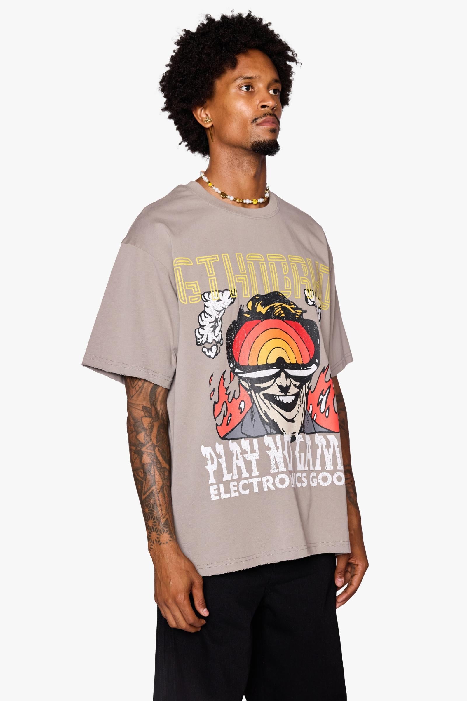 "No Batteries" Oversized Tee Grey