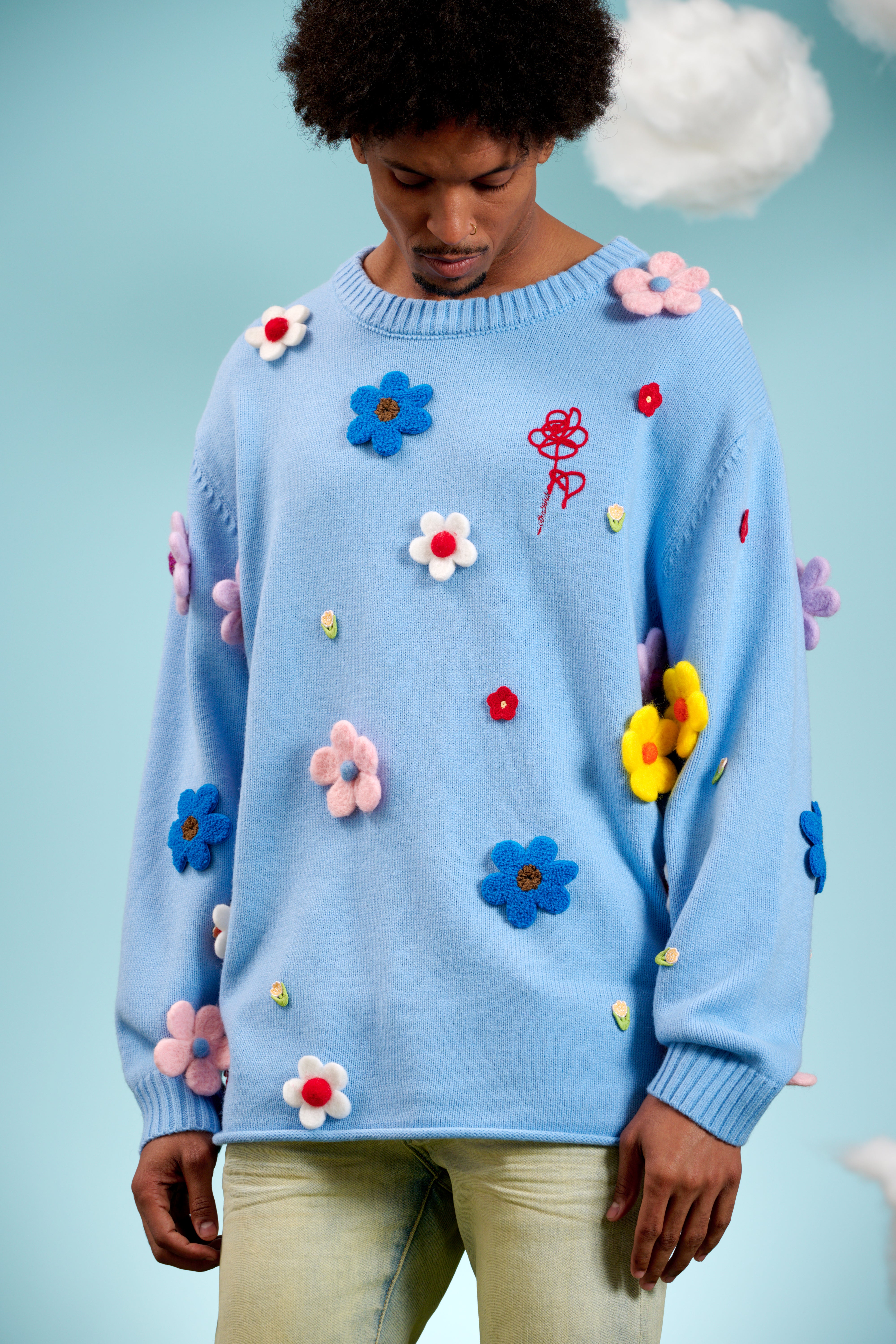 6thNBRHD SWEATER "BOUQUET" BABY BLUE