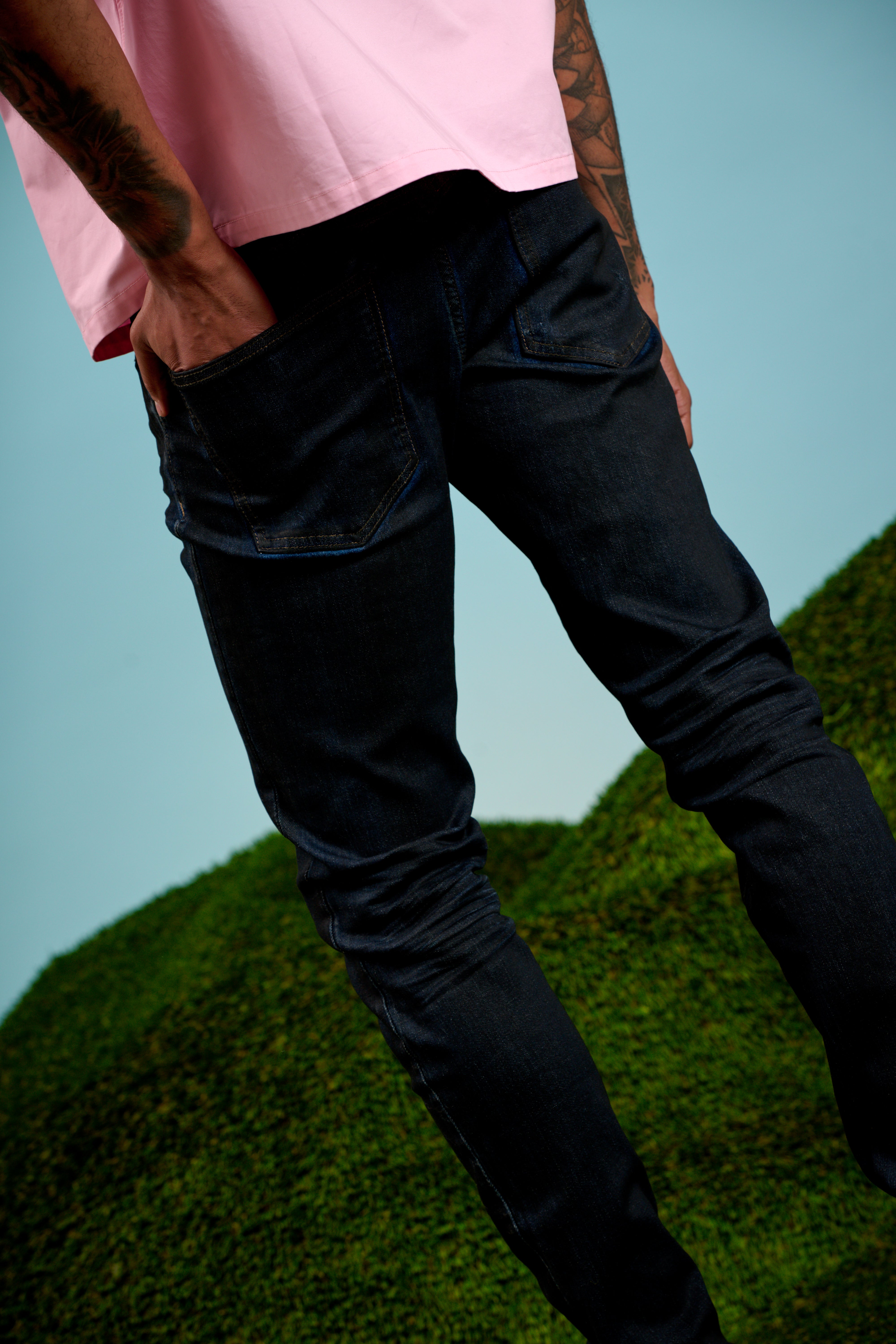 6thNBRHD SKINNY JEAN "SLICK" BLK/BLU WAX