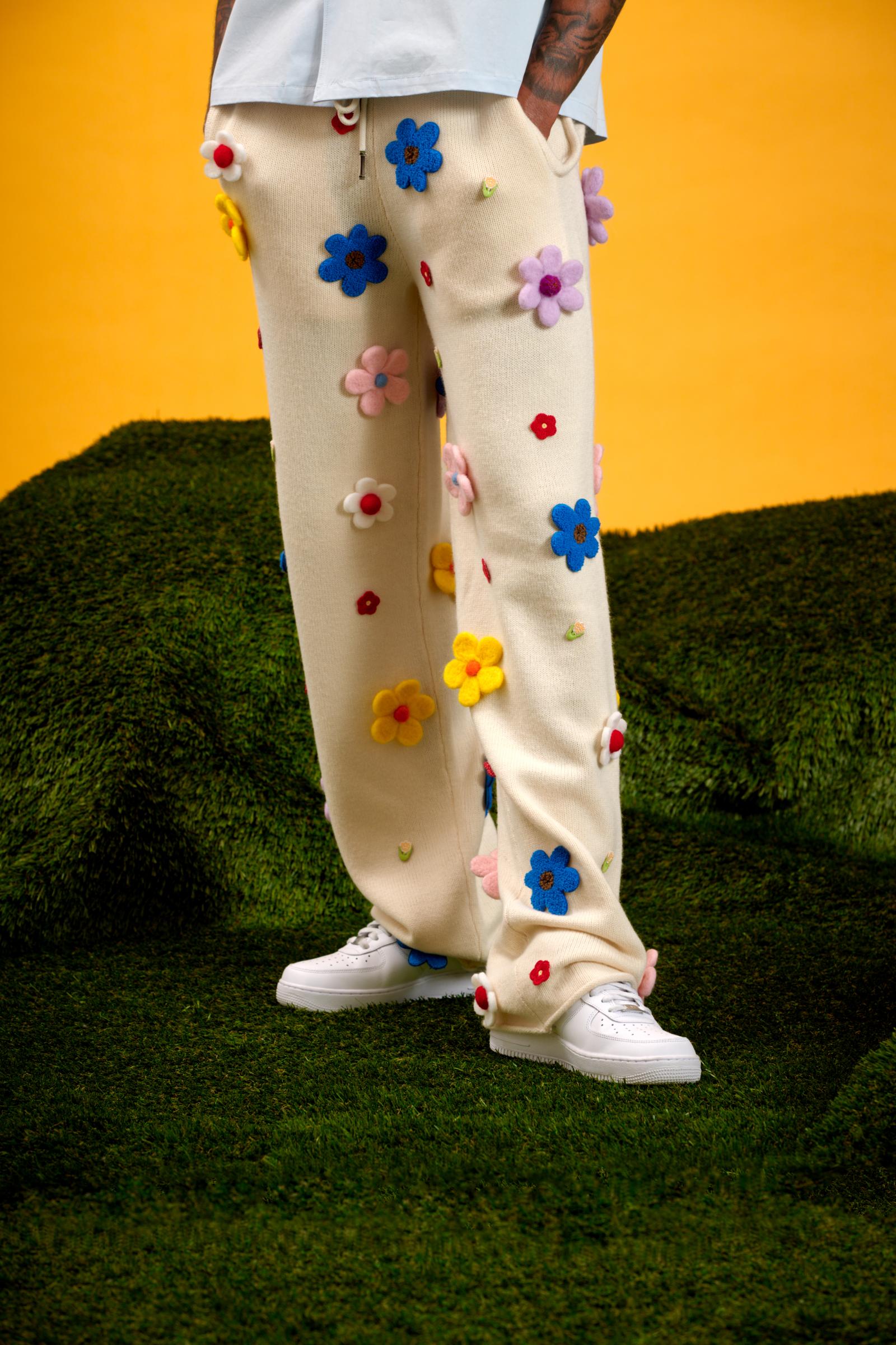 "Bloom" Relaxed Pants with Flower Appliqués