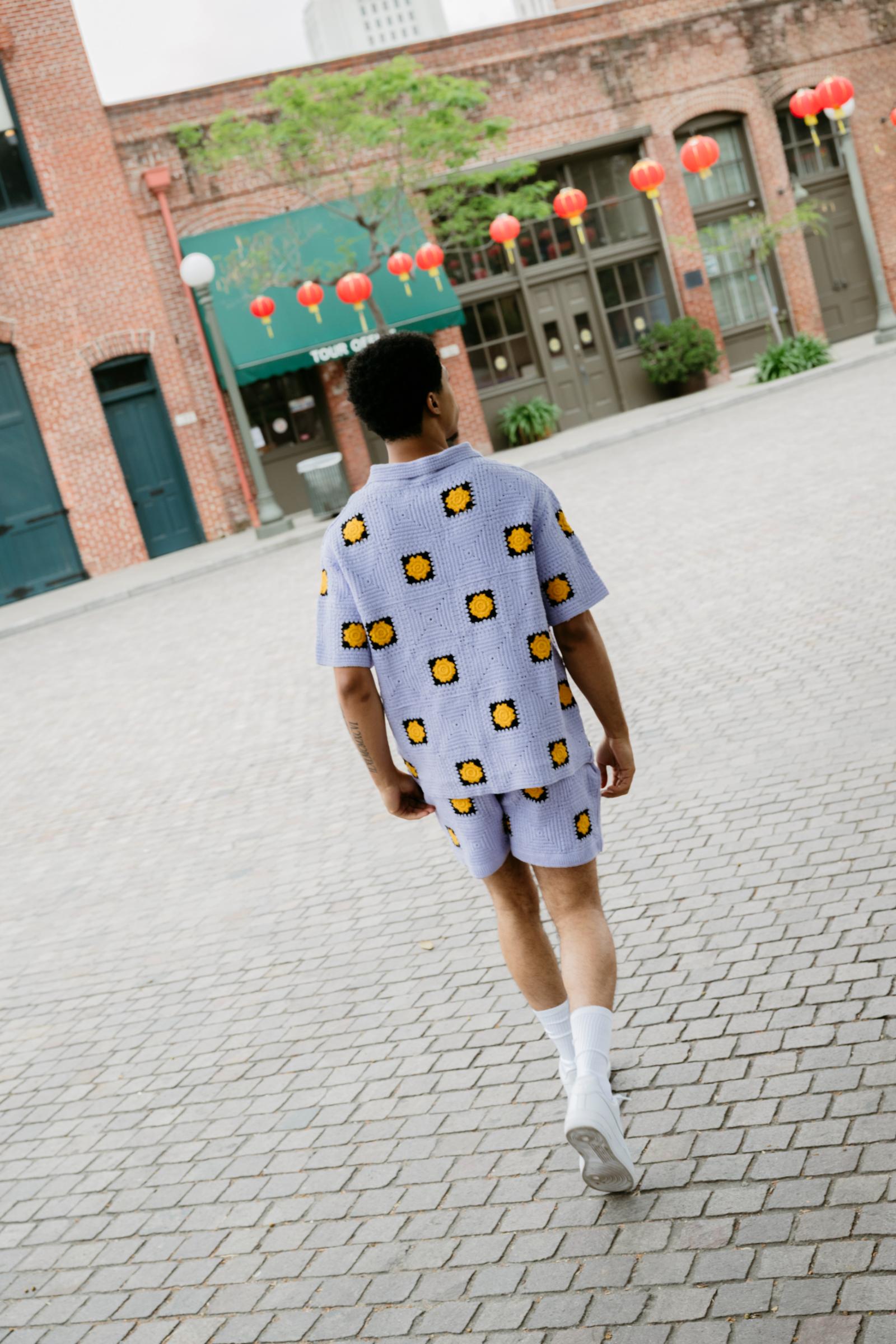 "Bazzar" Crochet Button-up Shirt Purple