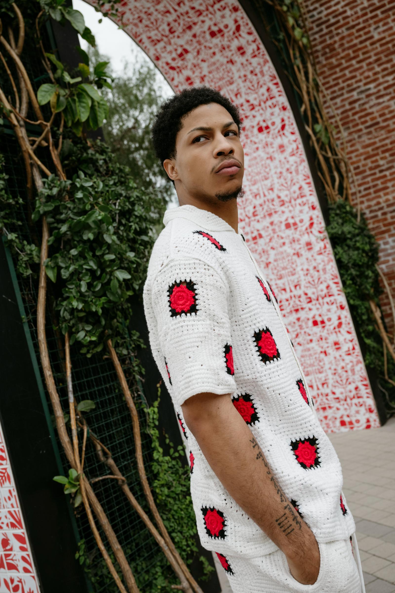"Bazzar" Crochet Button-Up Shirt White-Black