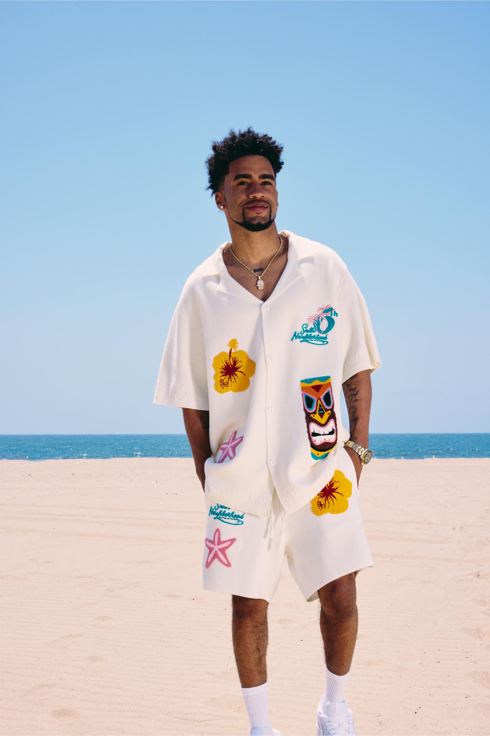 "Tropics" Knit Camp Shirt Cream