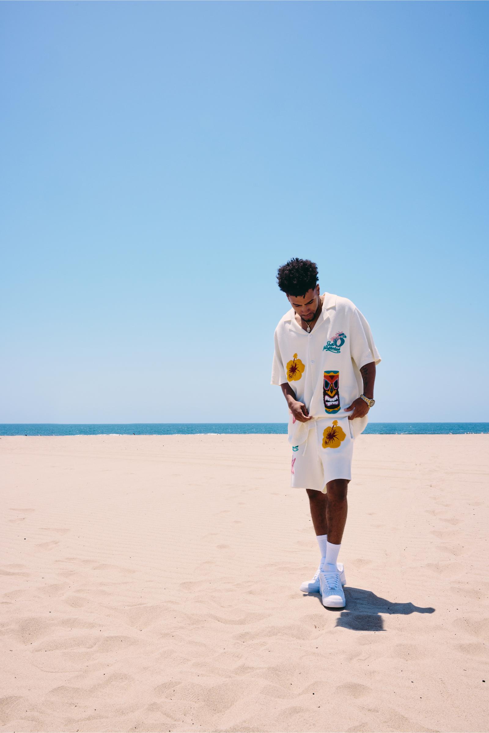 "Tropics" Knit Camp Shirt Cream