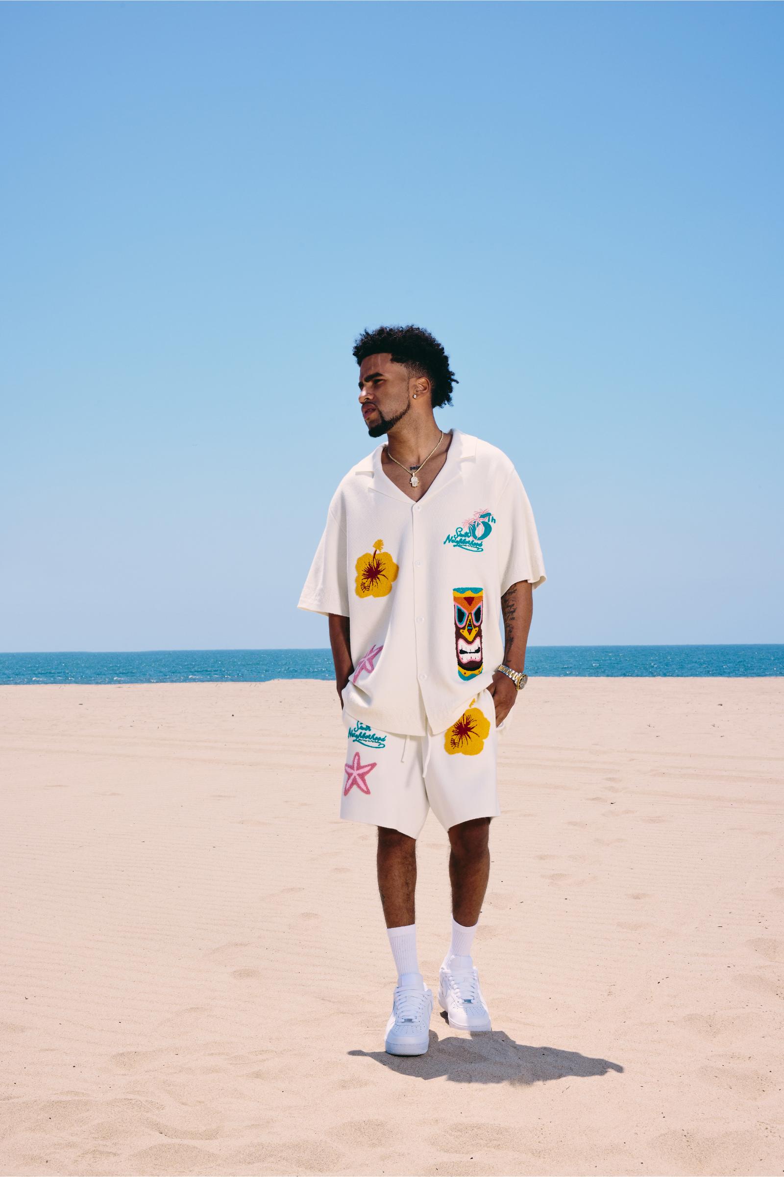 "Tropics" Knit Camp Shirt Cream